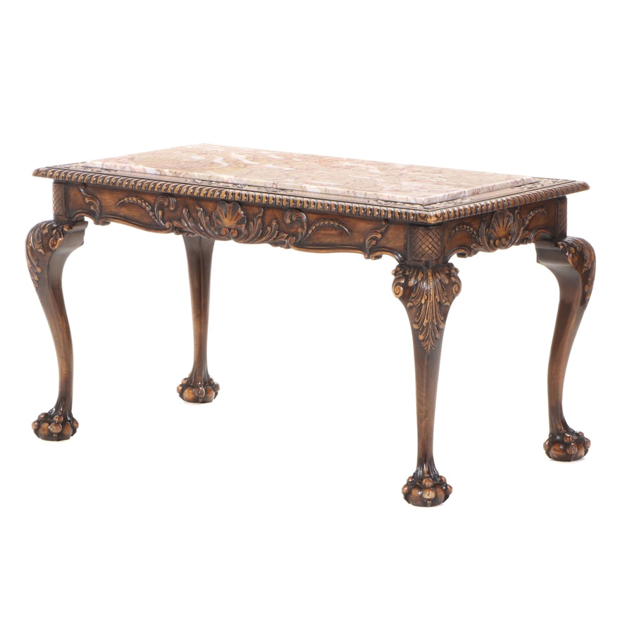 George III Style Carved Beech and Marble Top Coffee Table, 20th Century