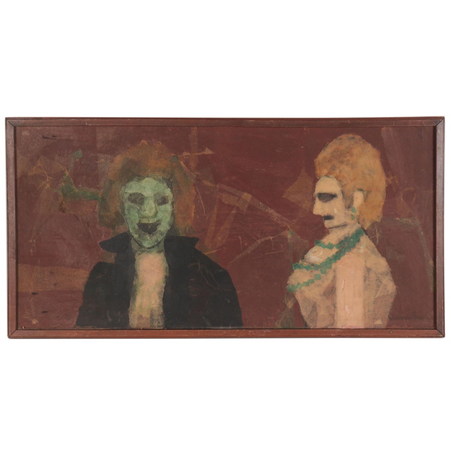 Abstract Mixed Media Painting "Sid and Nancy R.I.P," Mid-20th Century