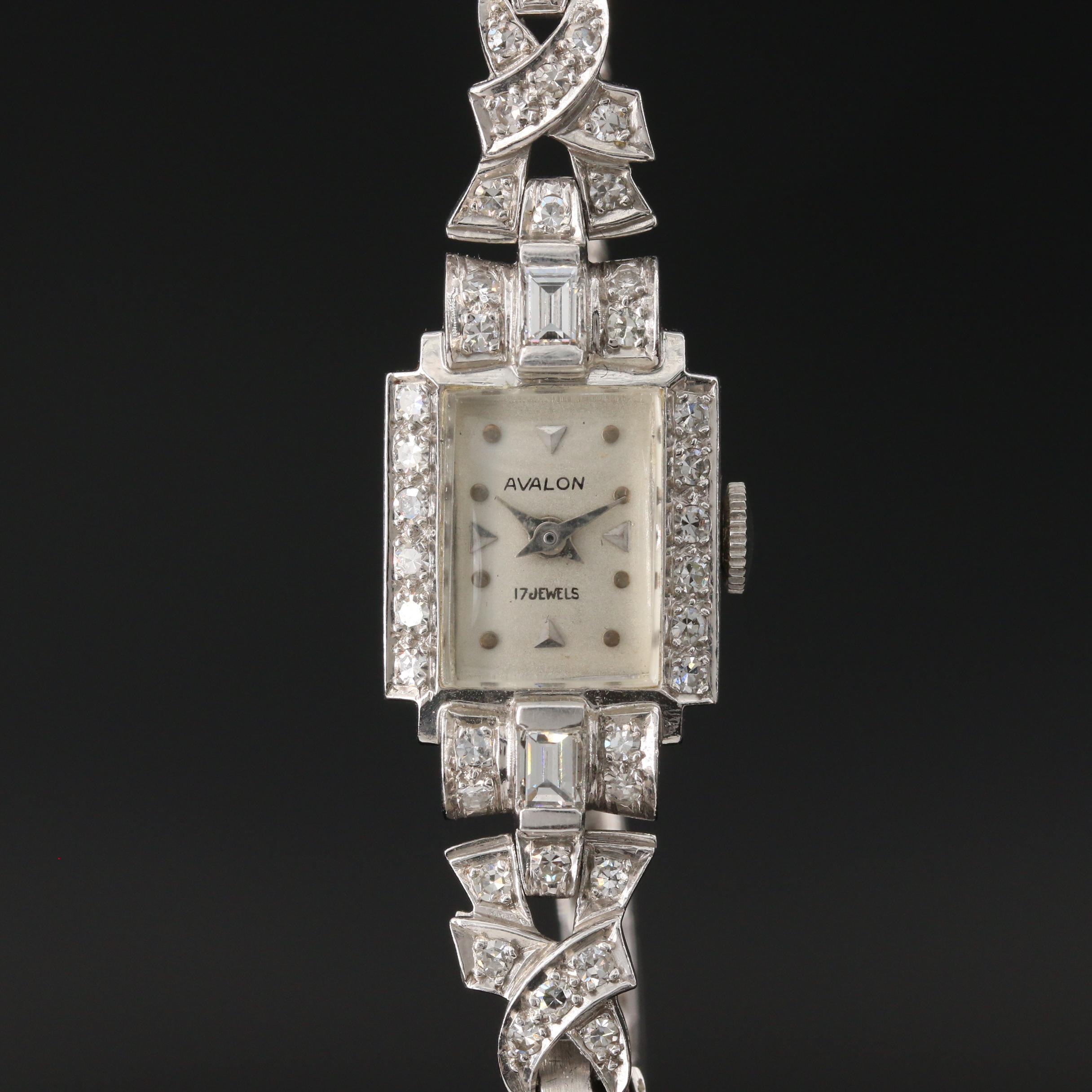 Avalon Platinum and 14K White Gold 1.80 CTW Diamond Watch