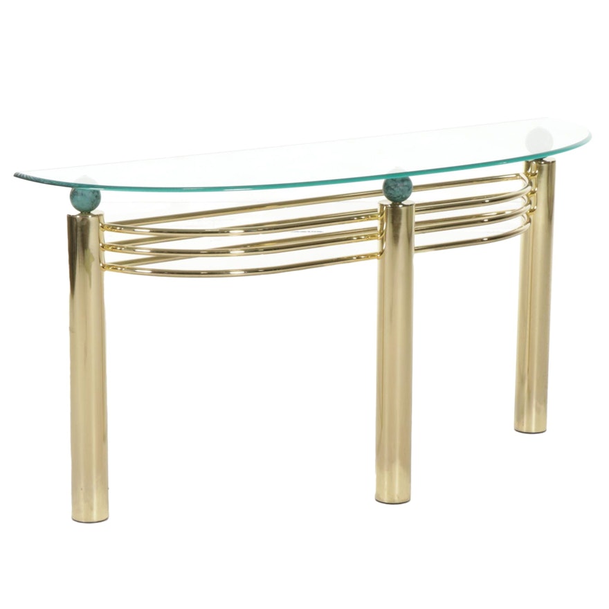 Brass and Glass Top Accent Table, circa 1980