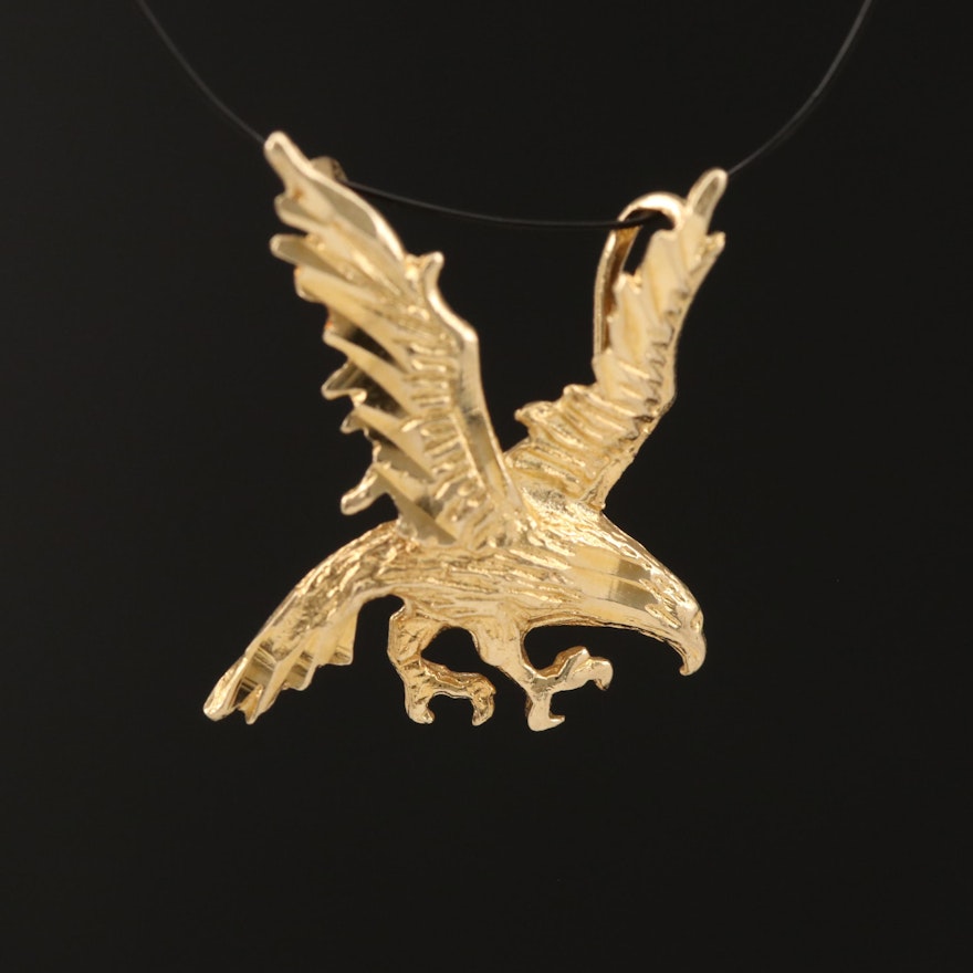 14K Yellow Gold Eagle Pendant with Diamond Cut Accents