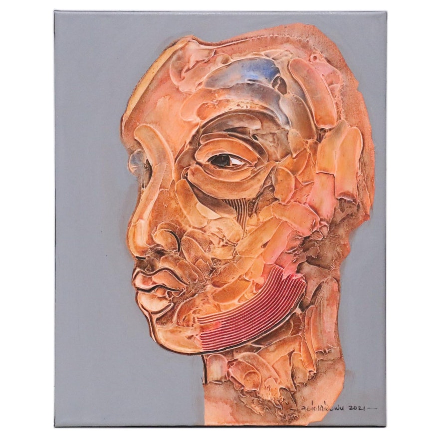Abiola Idowu Mixed Media Painting "Wonder (Iyanu)," 2021