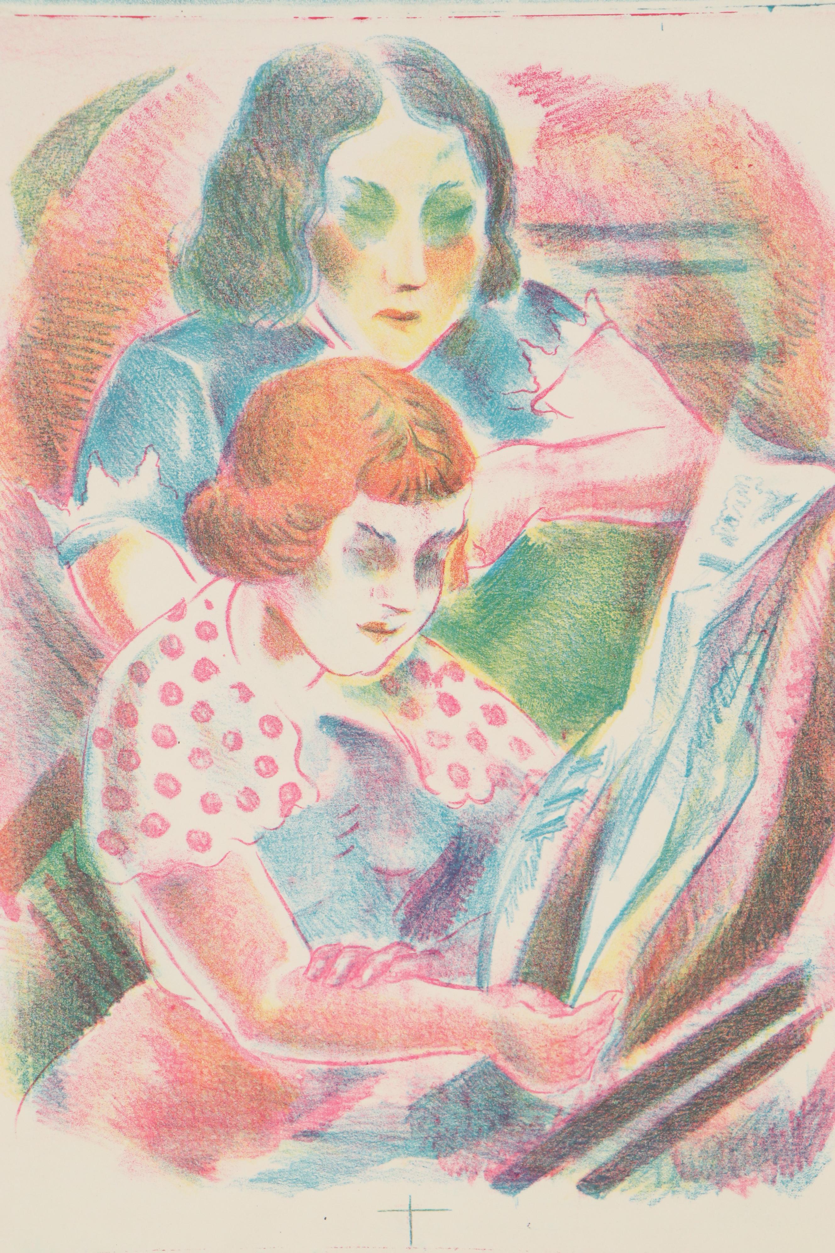 Arthur Helwig Color Lithograph "Evening News," Mid-20th Century