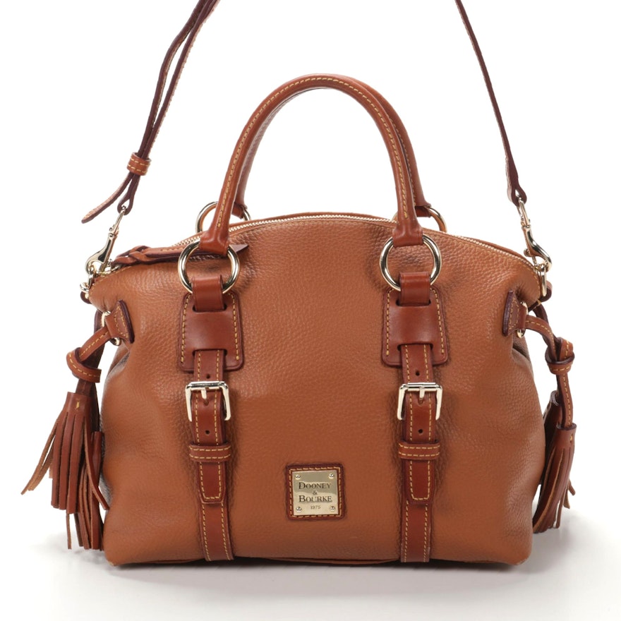 Dooney & Bourke Saddle Brown Pebbled Leather Shoulder Bag with Tassels