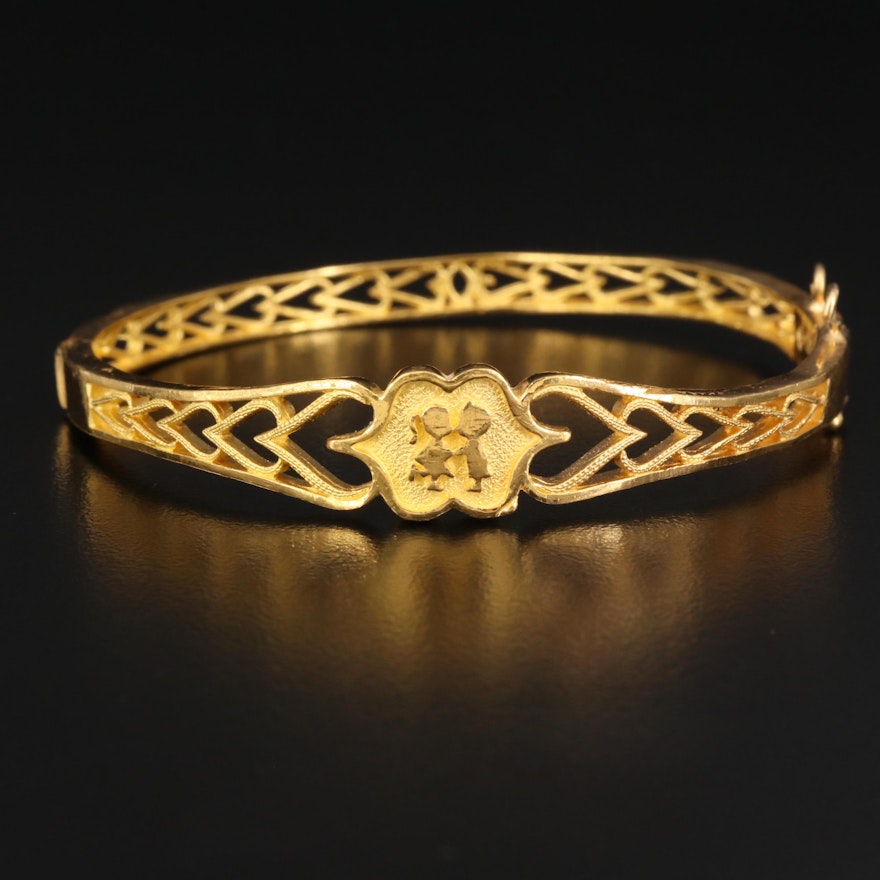 Chinese 24K Hinged Bangle with Open Heart Patterns and 21K Findings