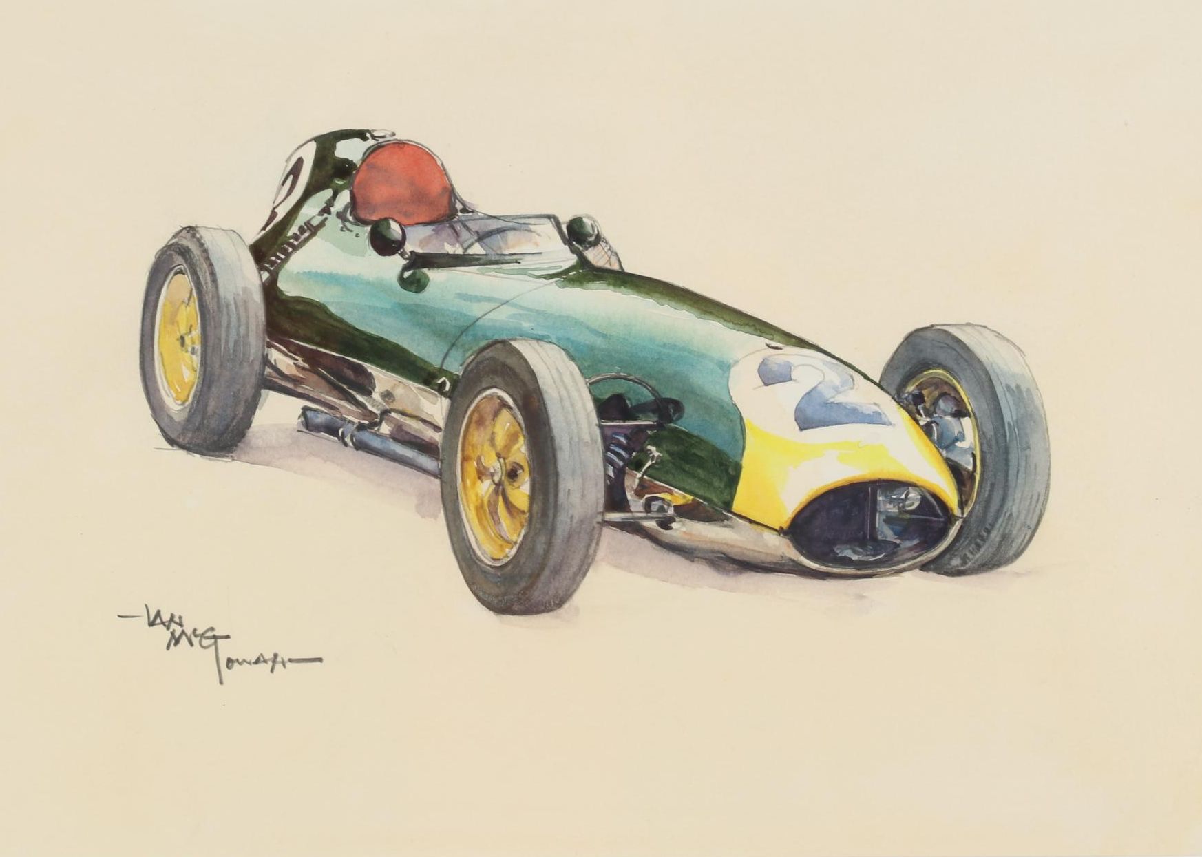 Ian McGowan Watercolor Painting "Lotus 16 Formula 1," 2021