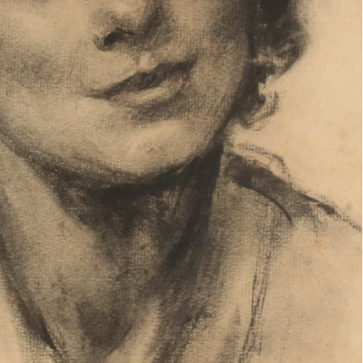 Jerome DeWitt Charcoal Drawing of Female Portrait, circa 1936