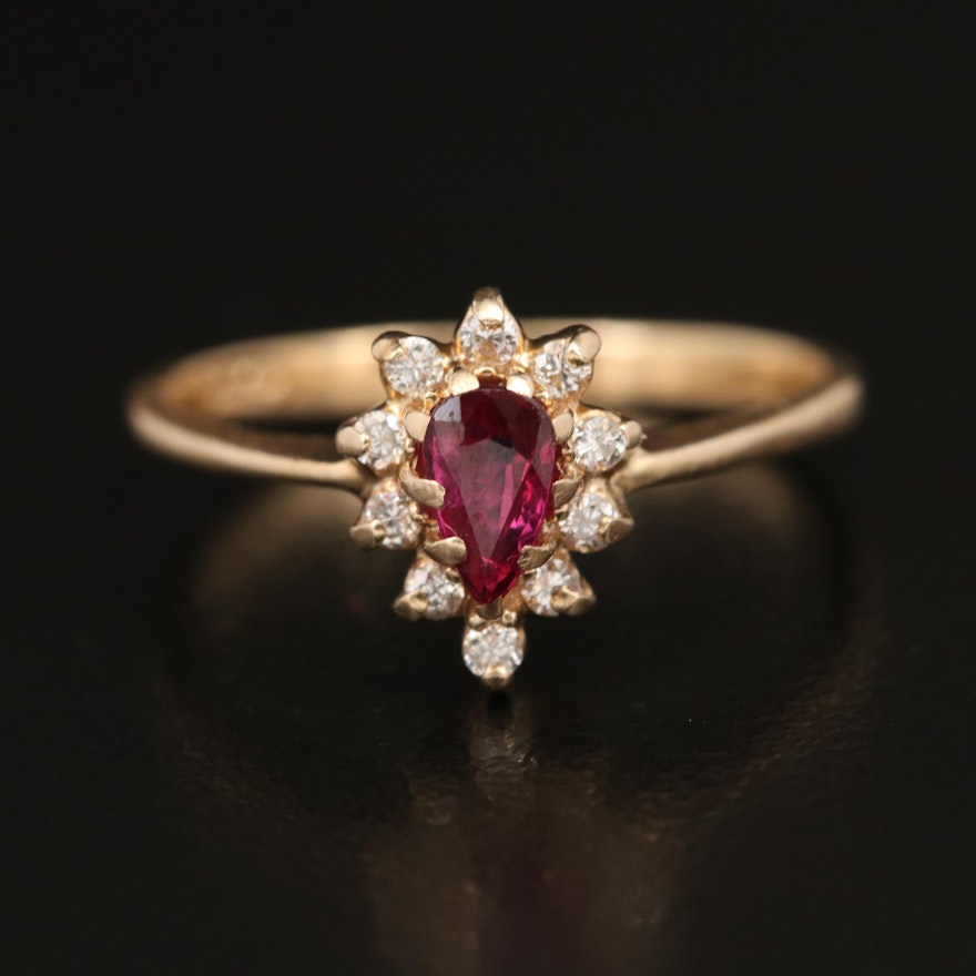 14K Ruby and Diamond Halo Ring