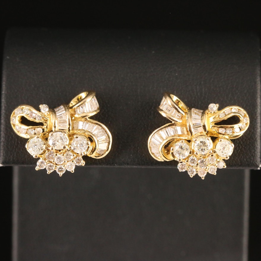 14K 1.42 CTW Diamond Bow Earrings