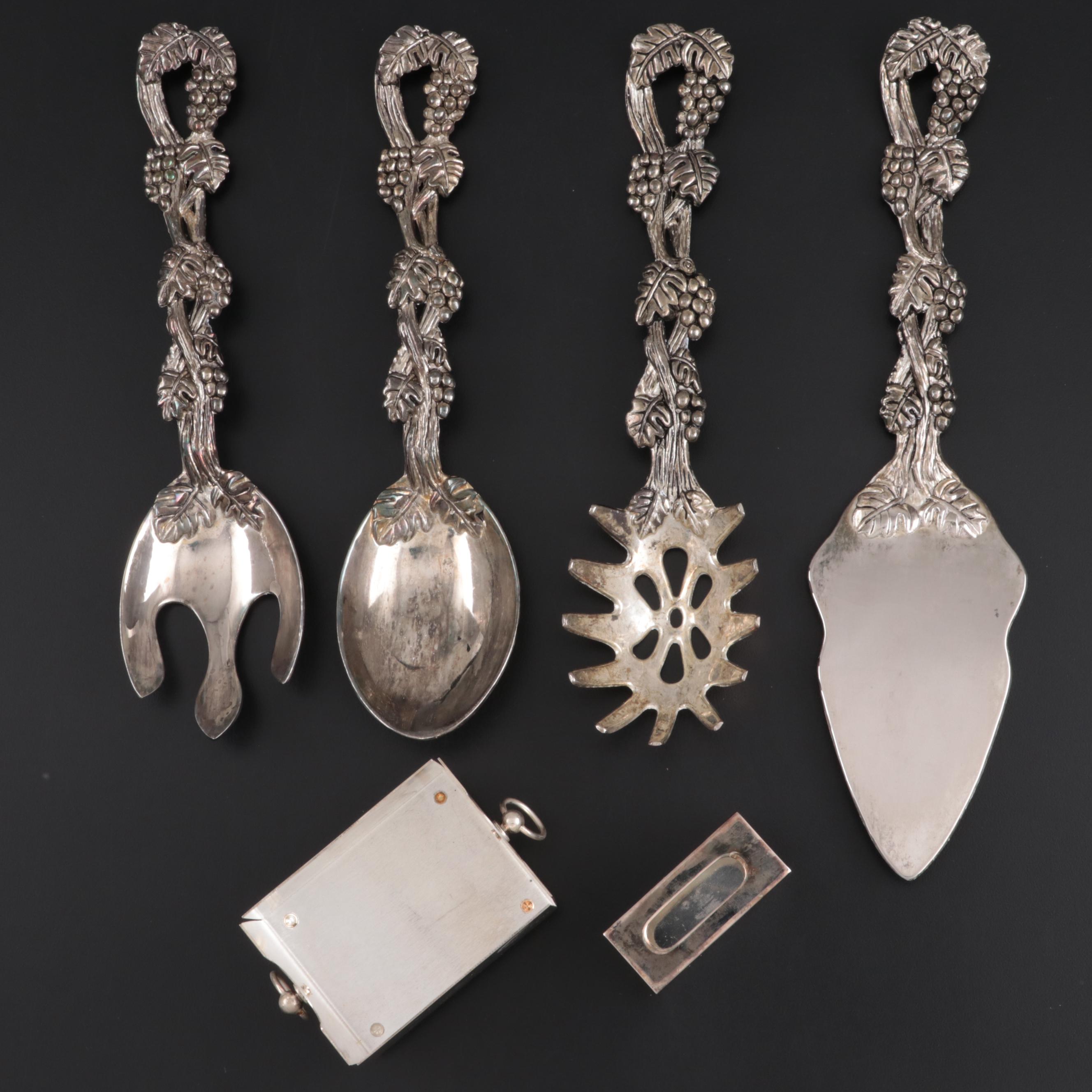 Godinger Silver Plate Serving Utensils with Silver Plate Box and Match Holder