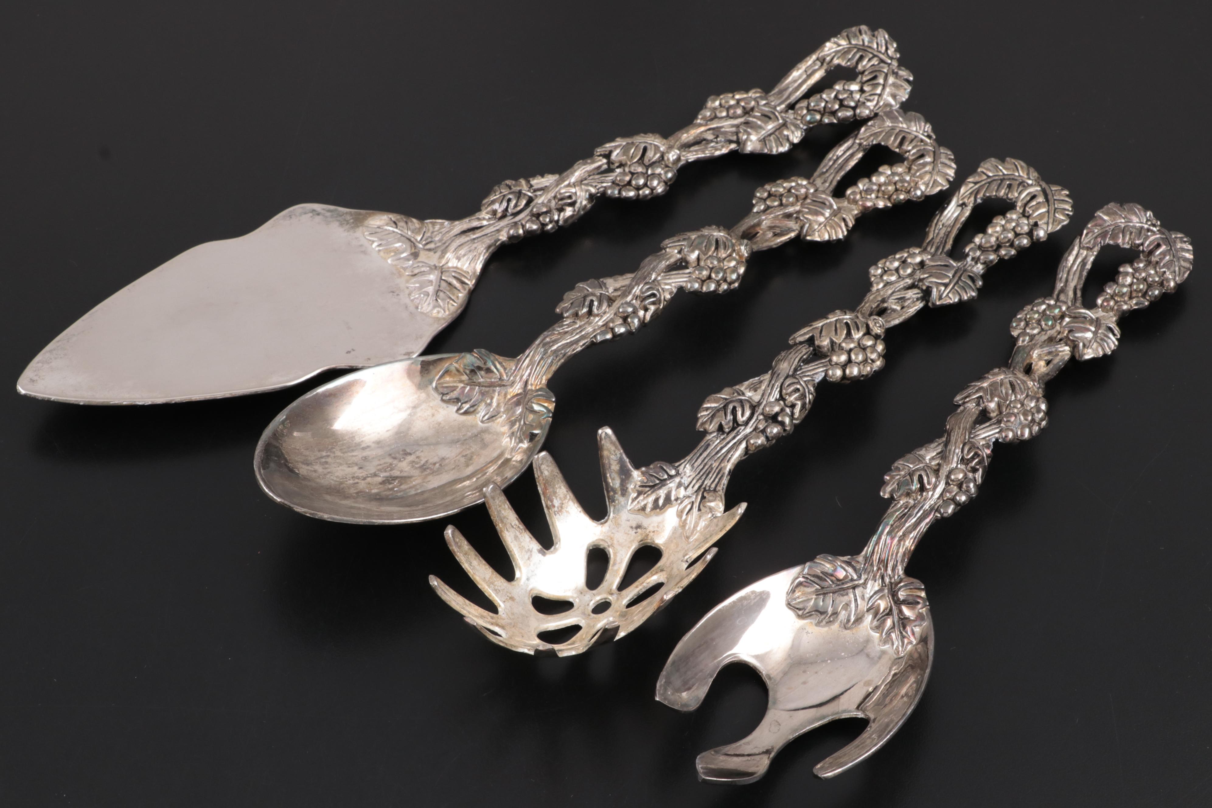 Godinger Silver Plate Serving Utensils with Silver Plate Box and Match Holder