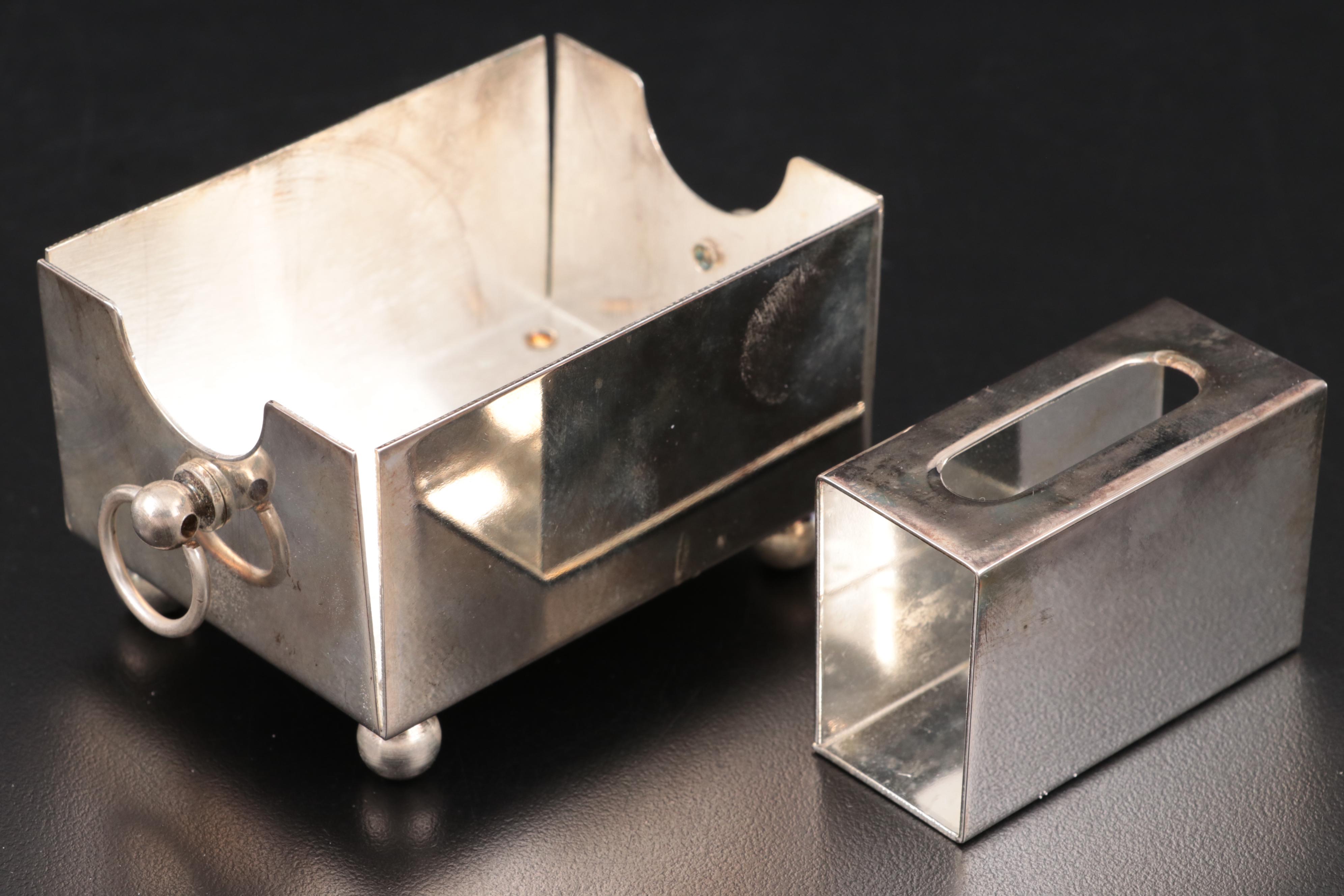 Godinger Silver Plate Serving Utensils with Silver Plate Box and Match Holder