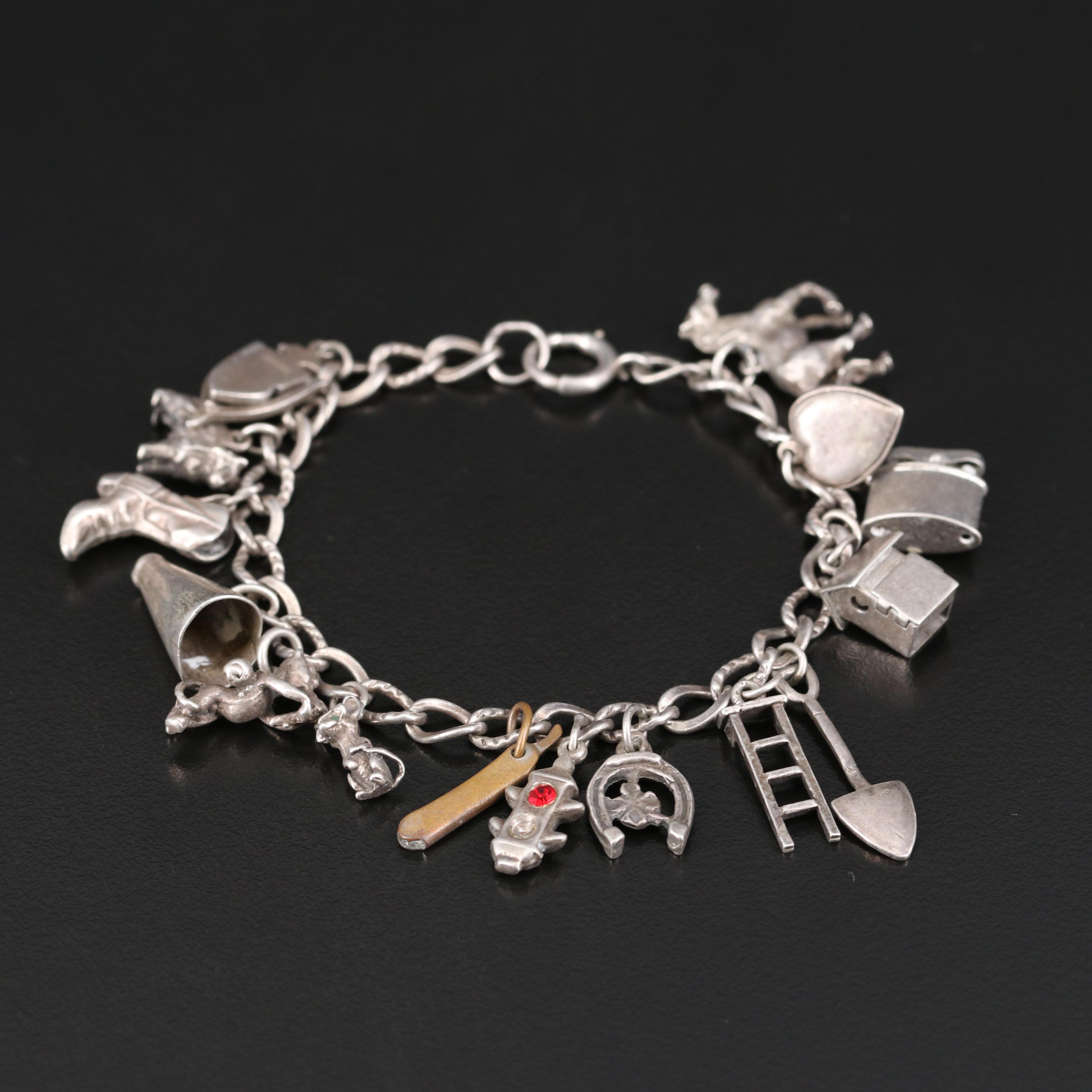 Vintage Sterling Charm Bracelets Including Equestrian and Boat Charms