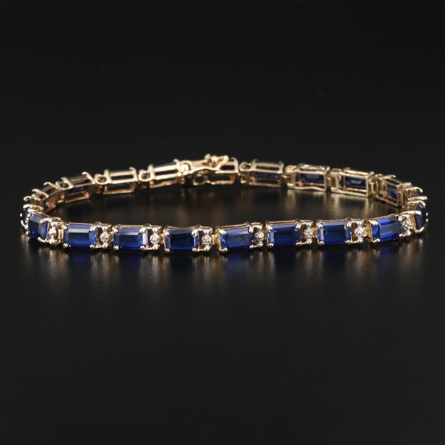10K Sapphire and Diamond Link Bracelet