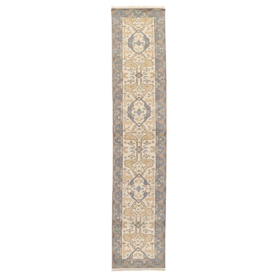 2'6 x 12' Hand Knotted Indo-Turkish Oushak Carpet Runner, 2010s