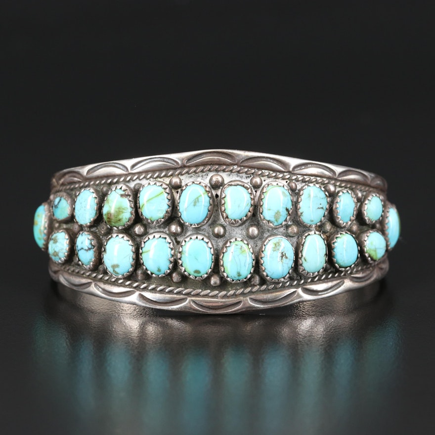 Southwestern Sterling Turquoise Double Row Cuff