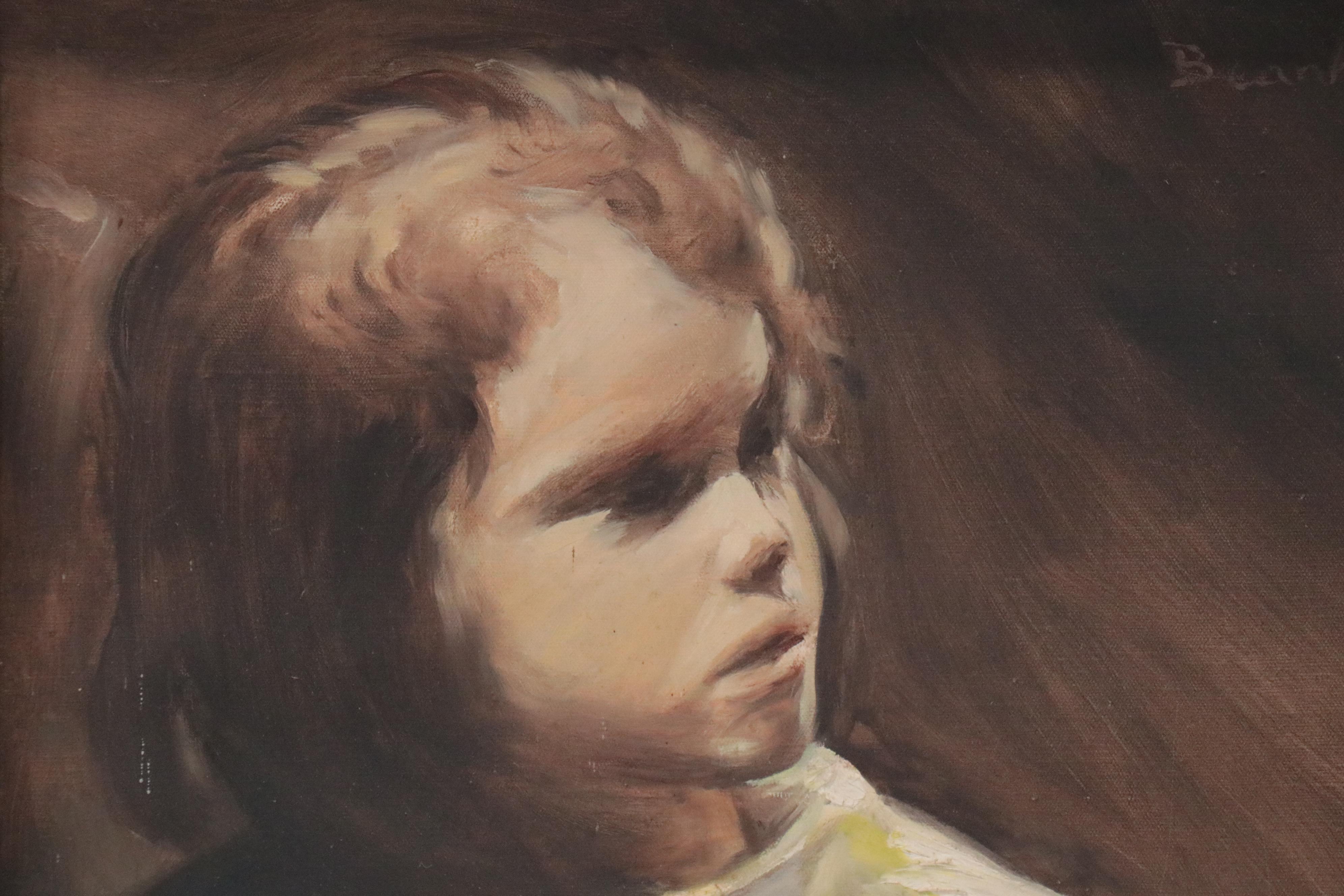 Bearka Newman Expressionist Style Oil Painting "Girl in Museum," 1976