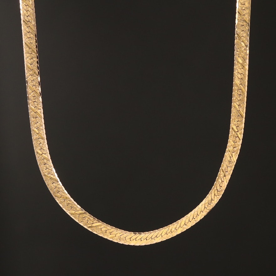 14K Textured Herringbone Chain Necklace