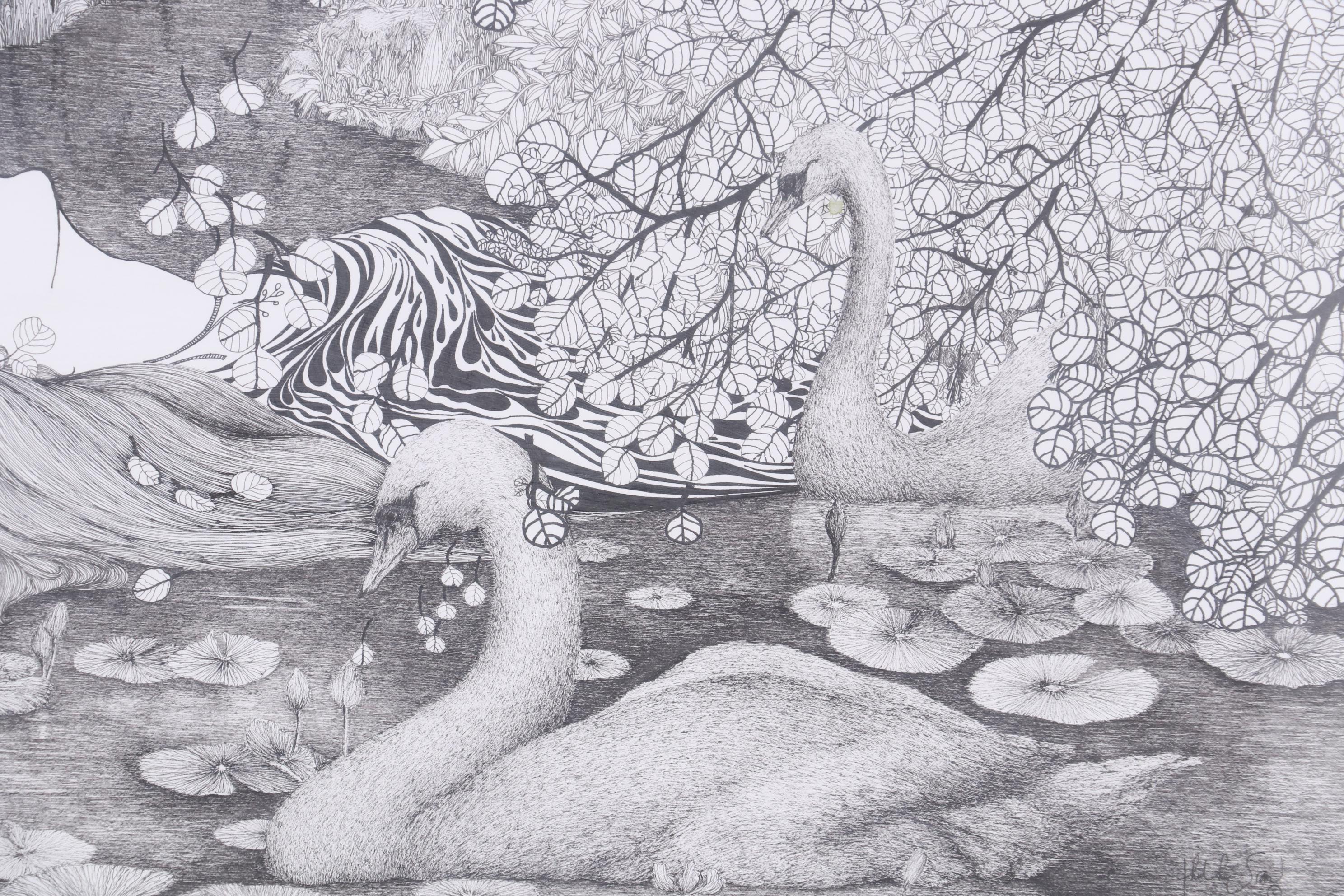 Thuthuy Tran Ink Drawing "Ophelia Floats Along the River," 2013