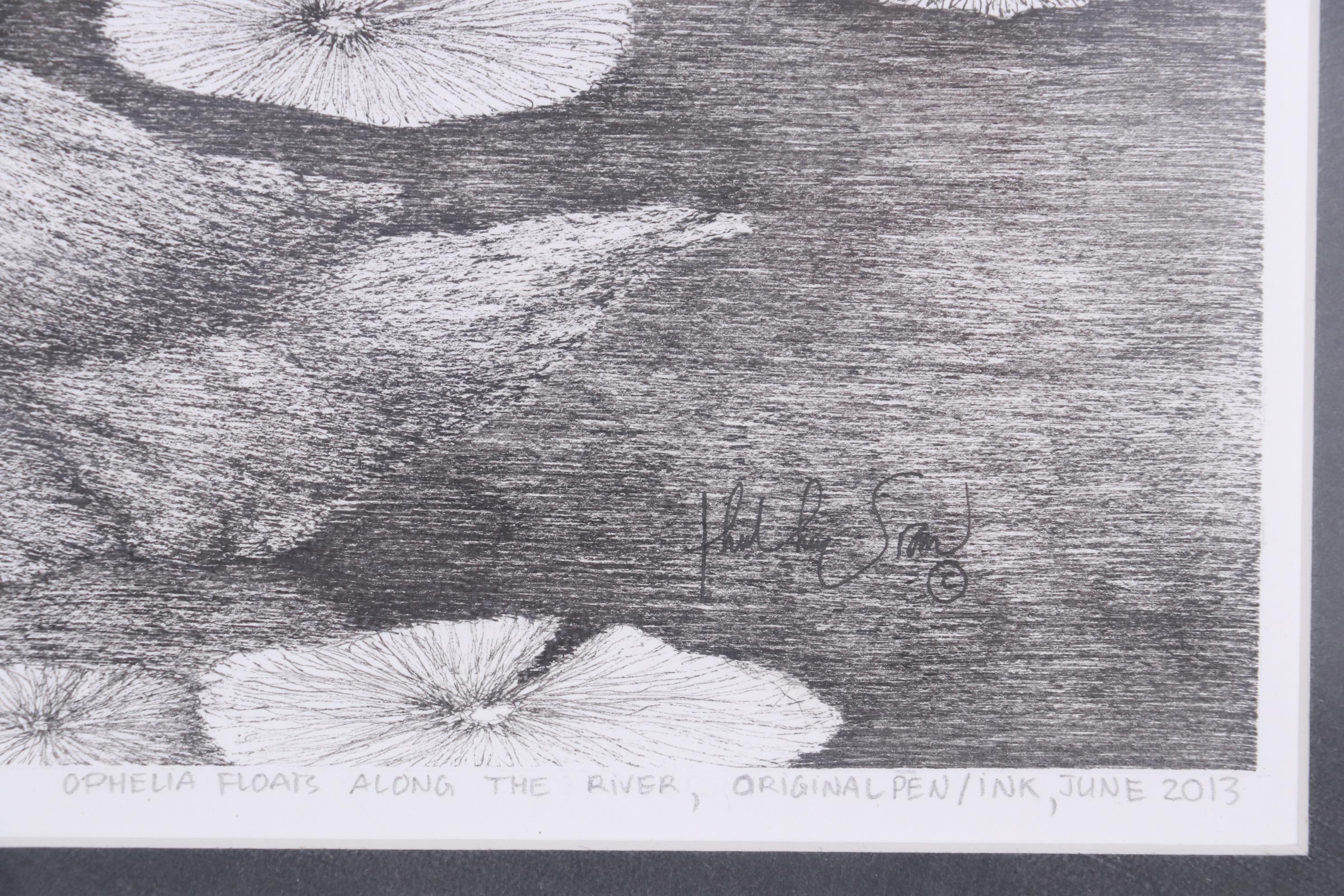 Thuthuy Tran Ink Drawing "Ophelia Floats Along the River," 2013