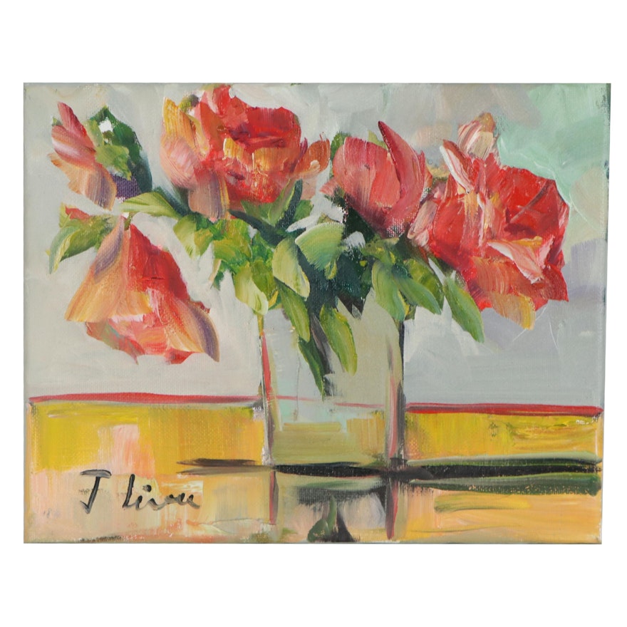 José M. Lima Still Life Oil Painting with Flowers, 2019