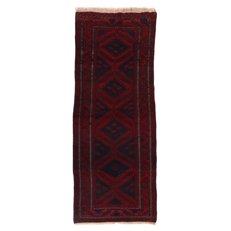 3'3 x 8'11 Hand-Knotted Persian Baluch Carpet Runner, 1930s