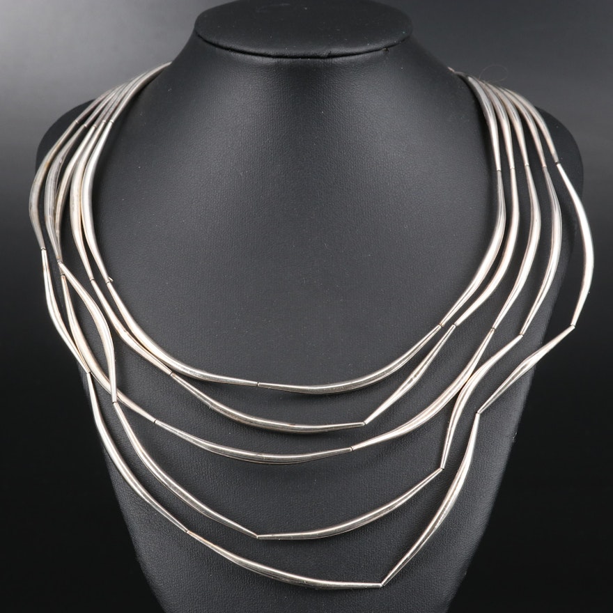 Sterling Silver Multi-Strand Bib Necklace