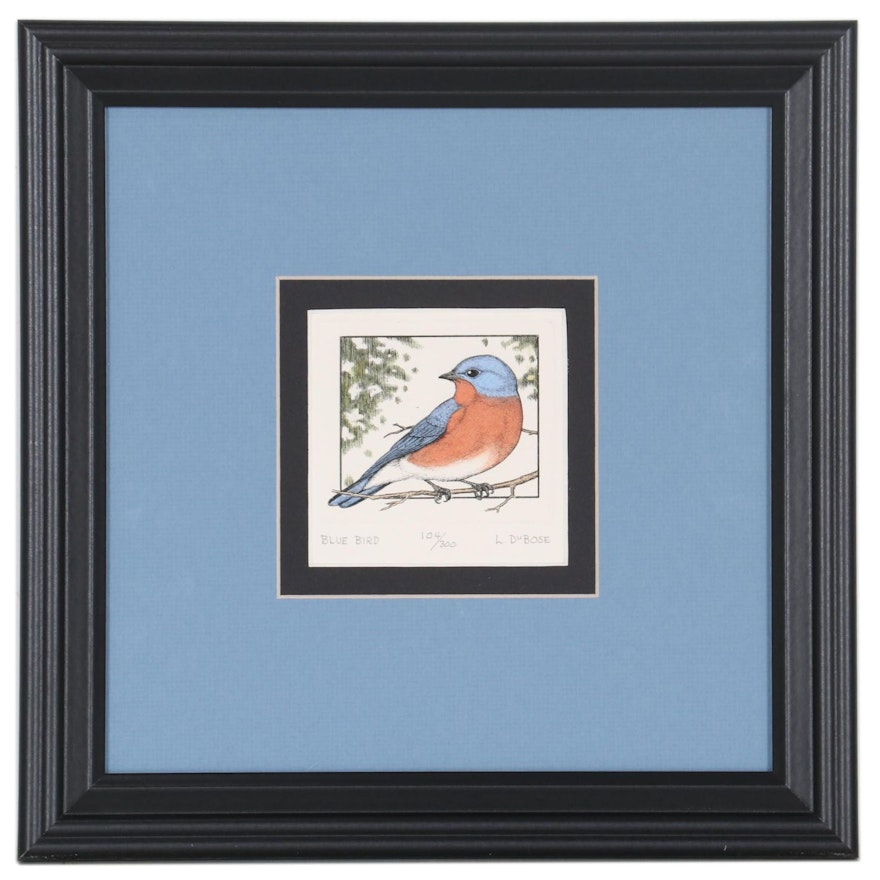 Lucius DuBose Hand-Colored Etching "Blue Bird," 21st Century