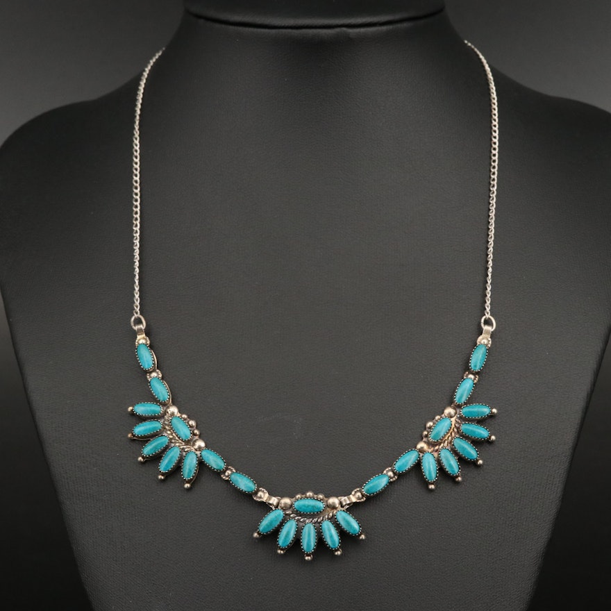 Southwestern Style Sterling Faux Turquoise Stationary Pendant Necklace