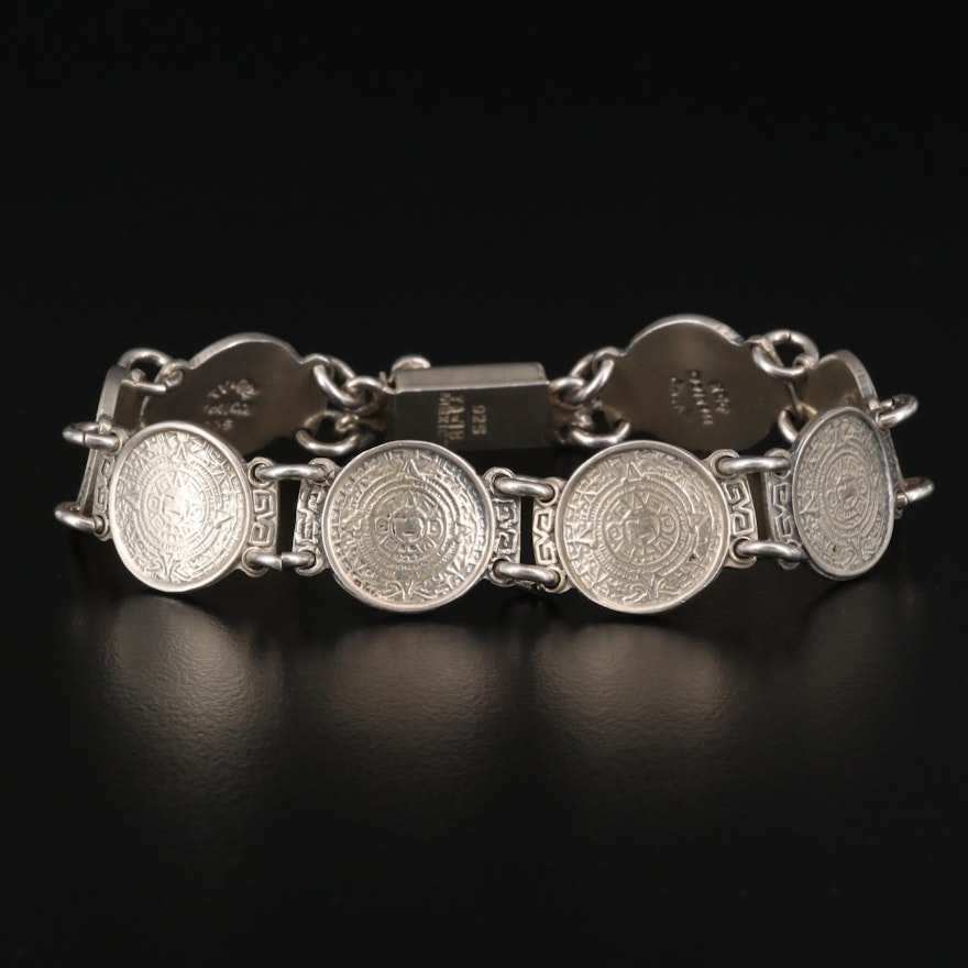 Mexican Sterling Silver Aztec Calendar Bracelet