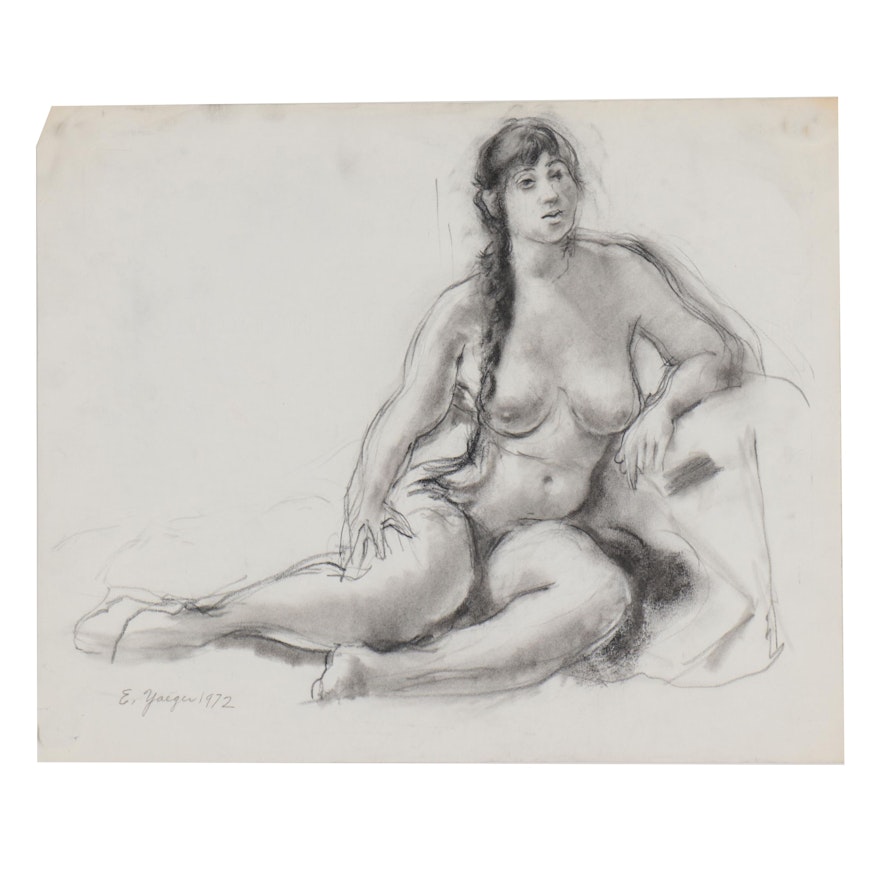 Edgar Yeager Charcoal Drawing of Nude Figure, 1972