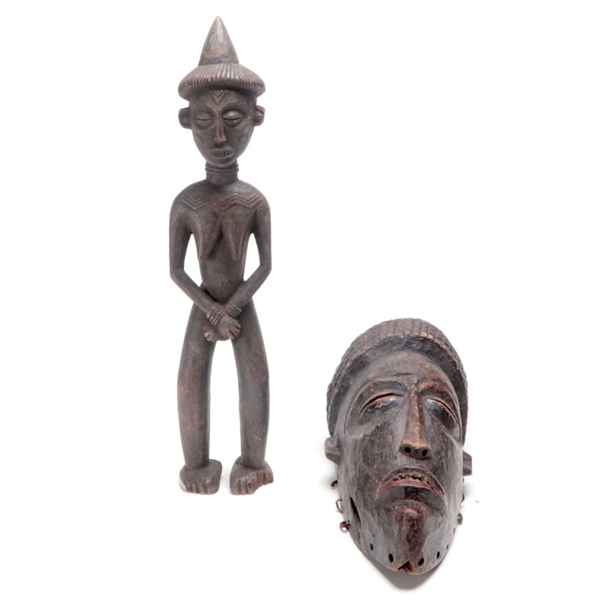 Chokwe Style Wood Figure and Mask, Central Africa