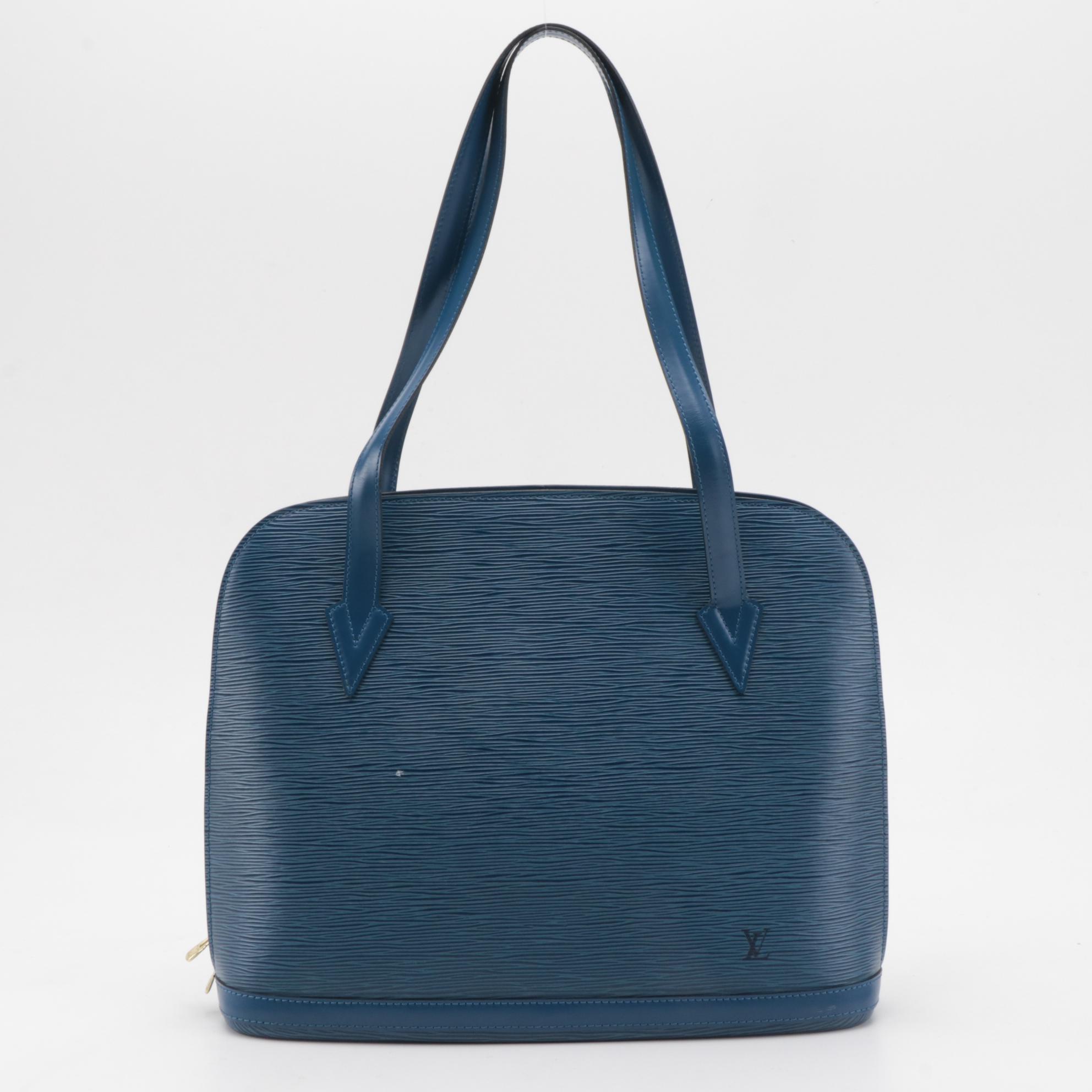 Louis Vuitton Lussac Tote Bag in Toledo Blue Epi Leather and Smooth Leather