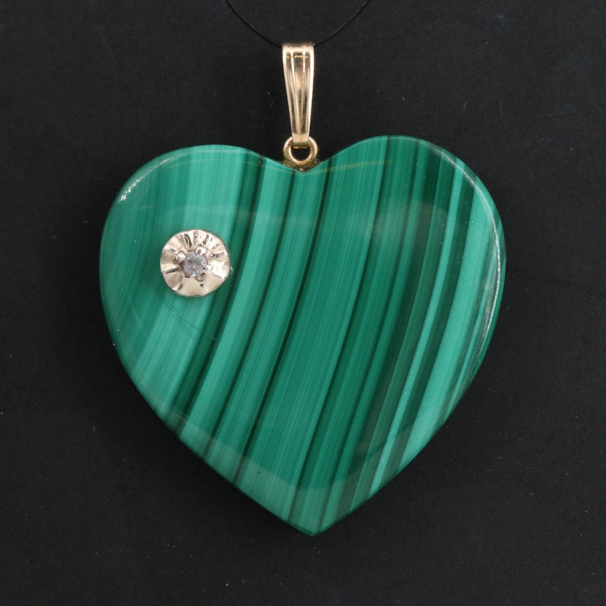 14K Malachite and Spinel Heart Pendant