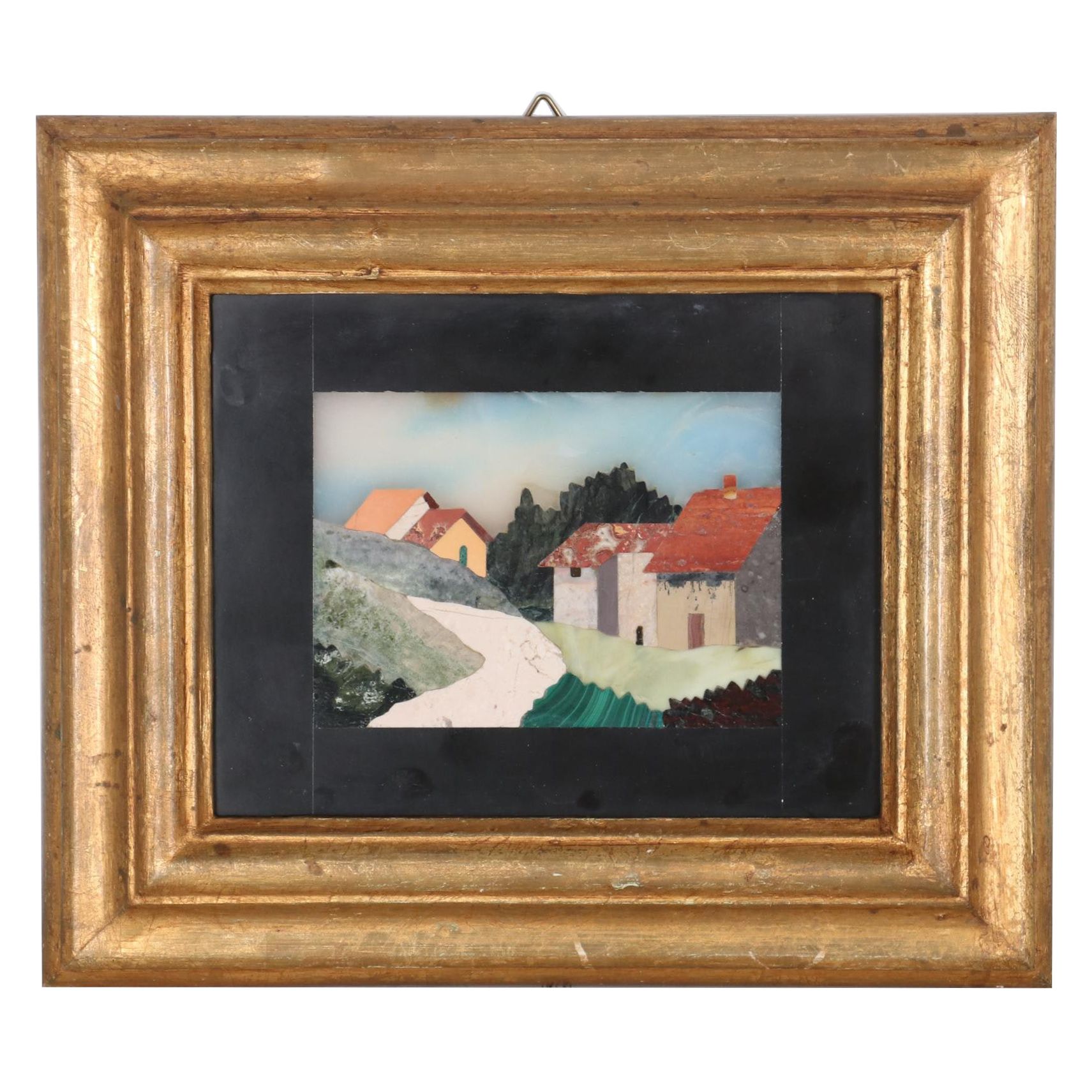 La Bottega del Mosaico Semiprecious Stone Mosaic of Village, Late 20th Century