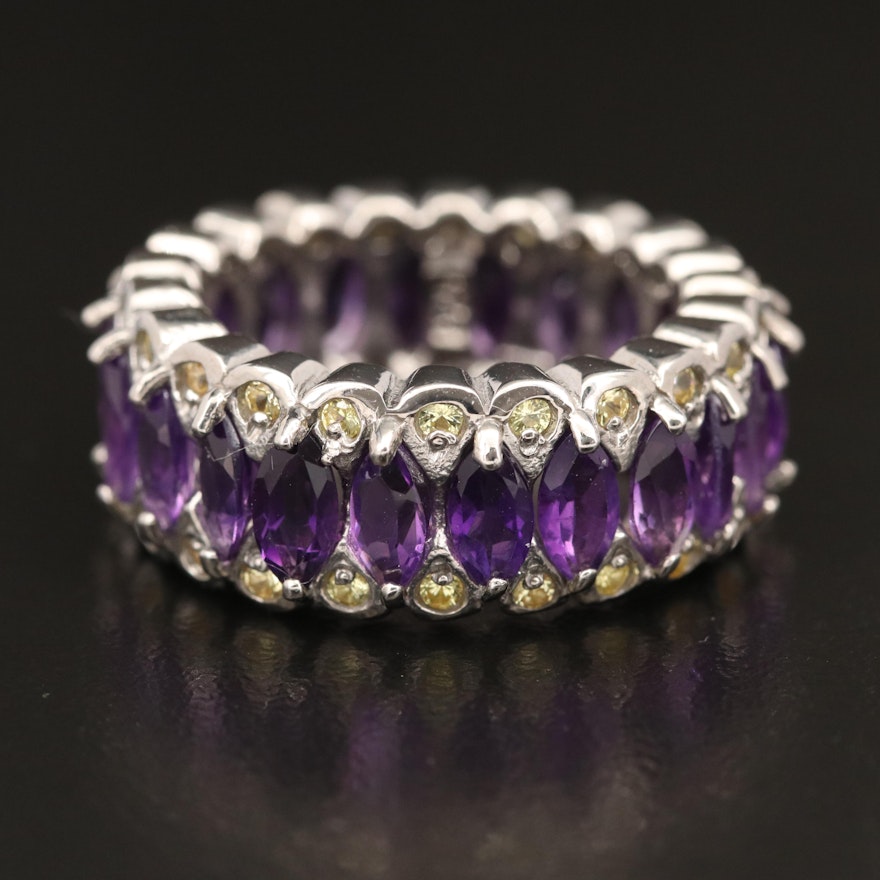 Sterling Silver Amethyst and Sapphire Eternity Band