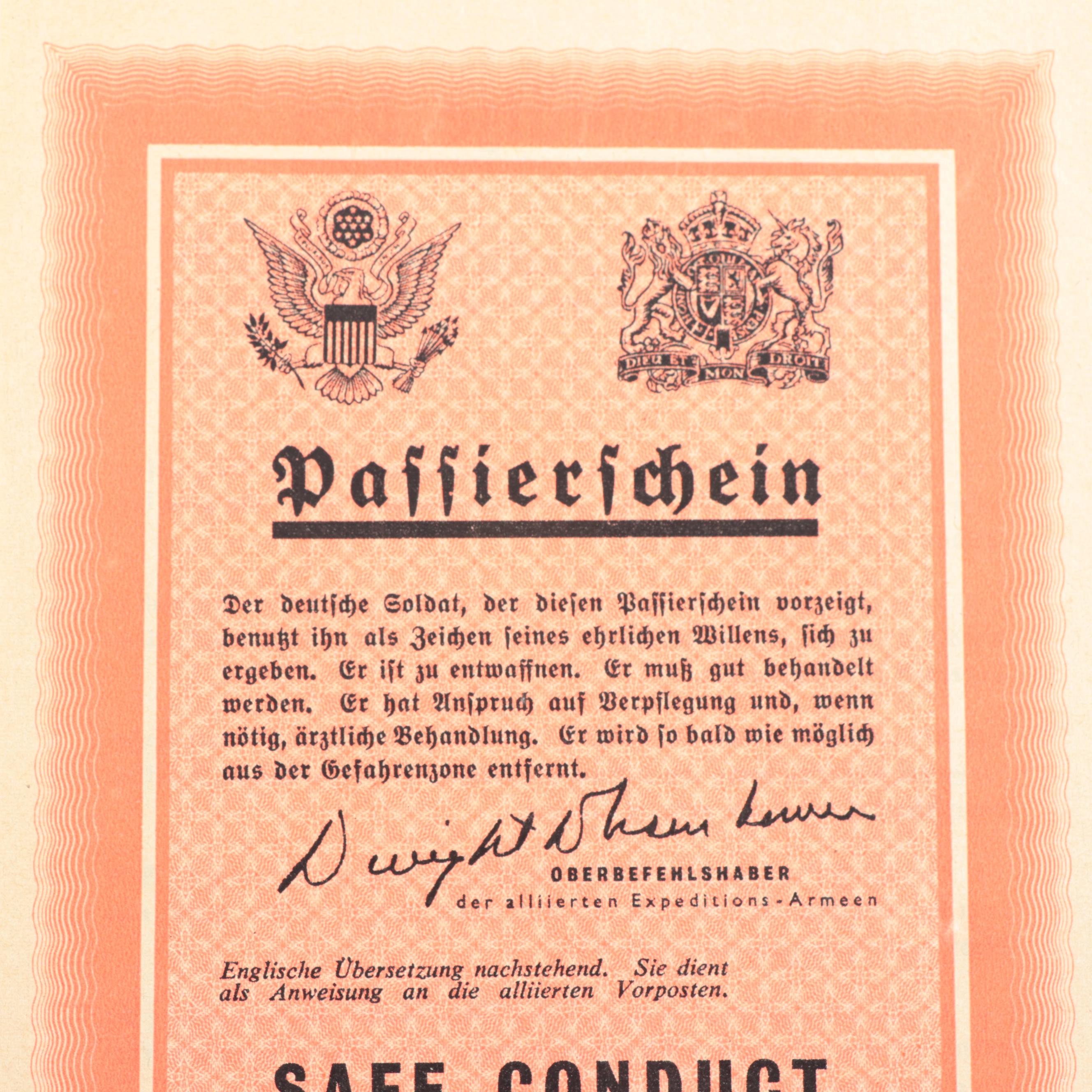WWII German Certificate of Safe Conduct