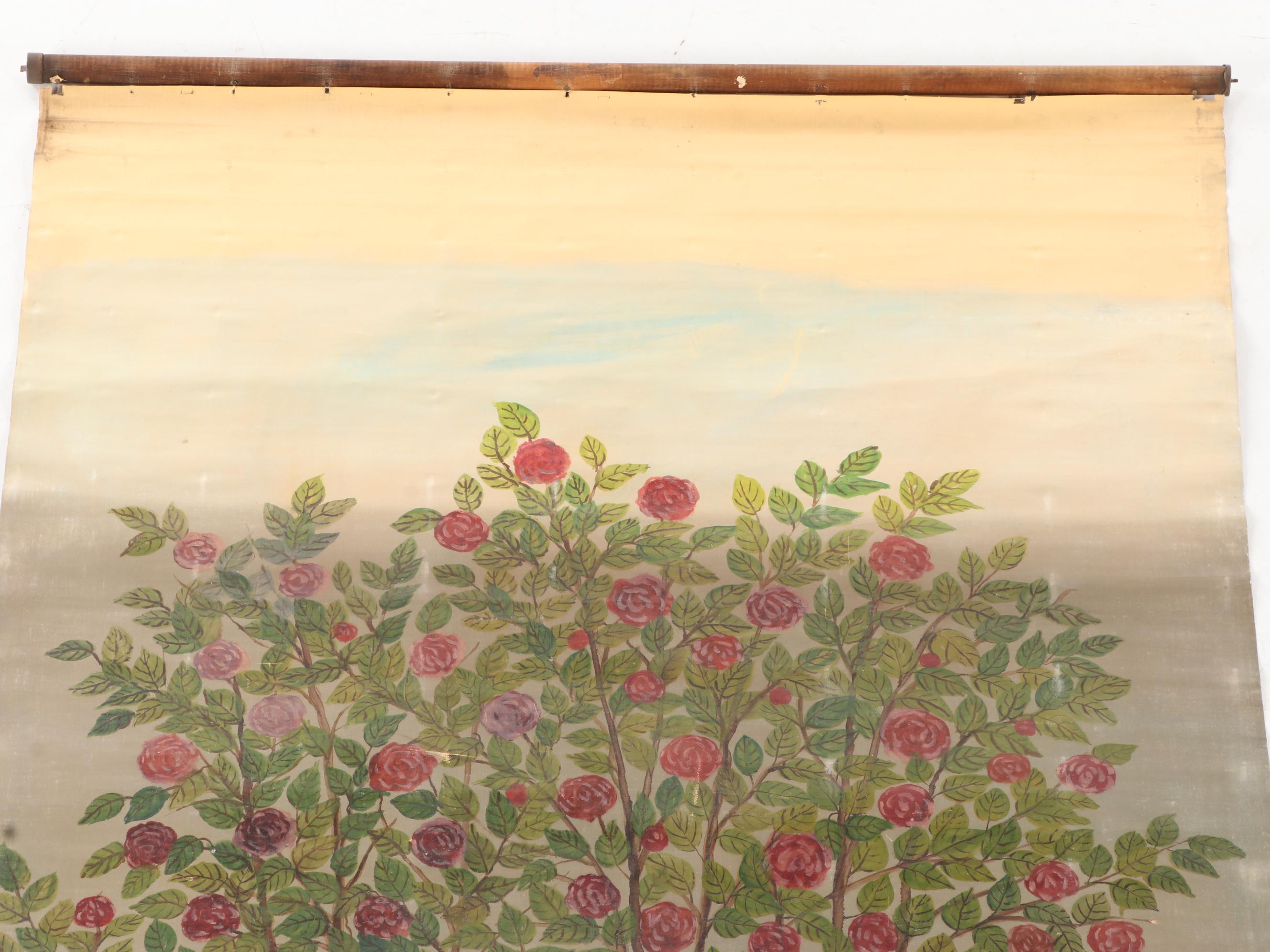 Frederich Wagener Oil Painting on Scroll of Blossoming Tree, Late 20th Century