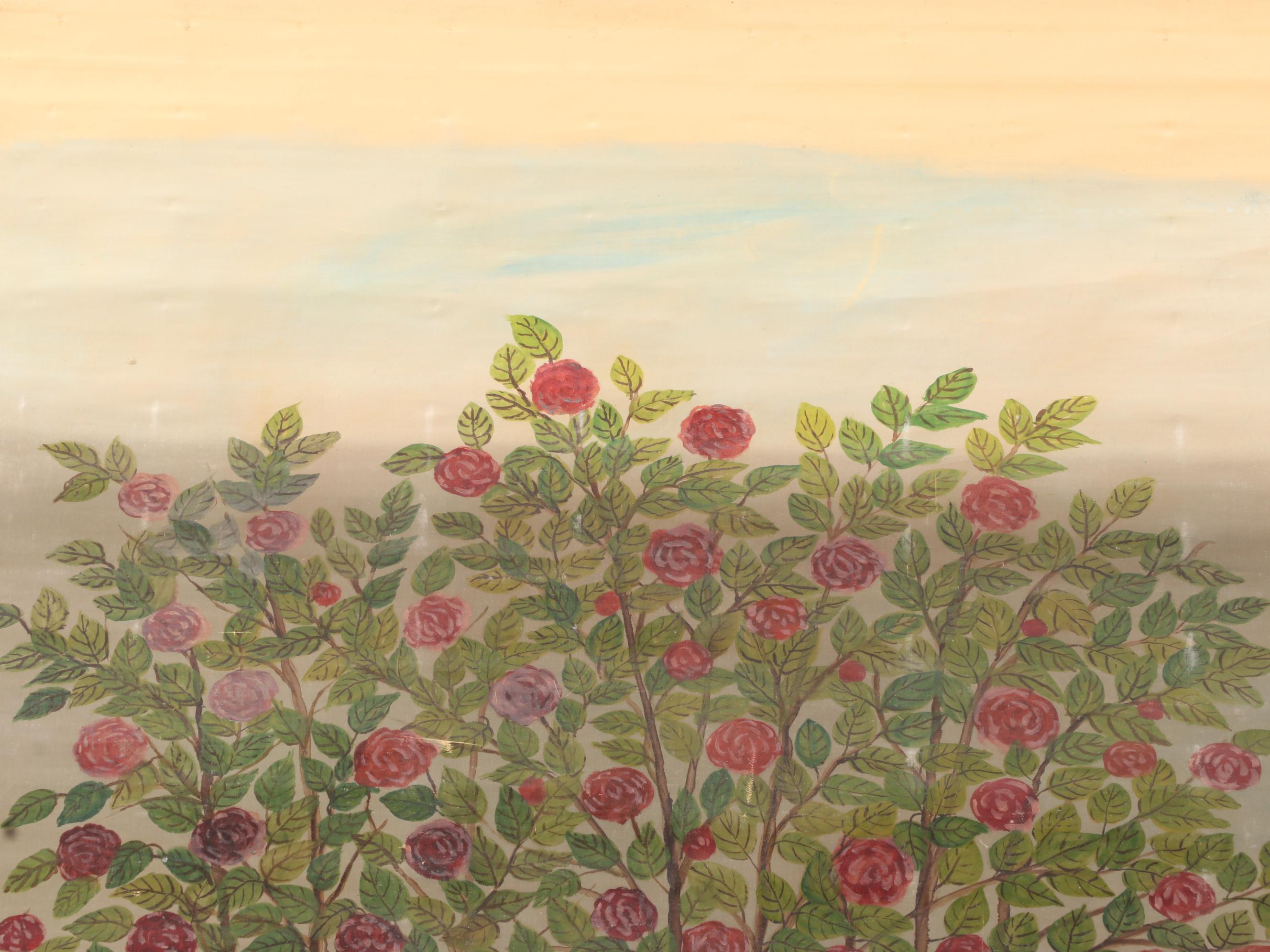 Frederich Wagener Oil Painting on Scroll of Blossoming Tree, Late 20th Century