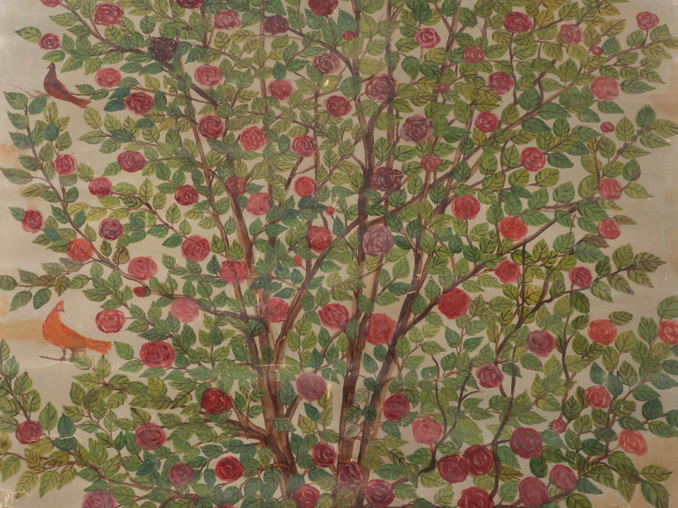 Frederich Wagener Oil Painting on Scroll of Blossoming Tree, Late 20th Century