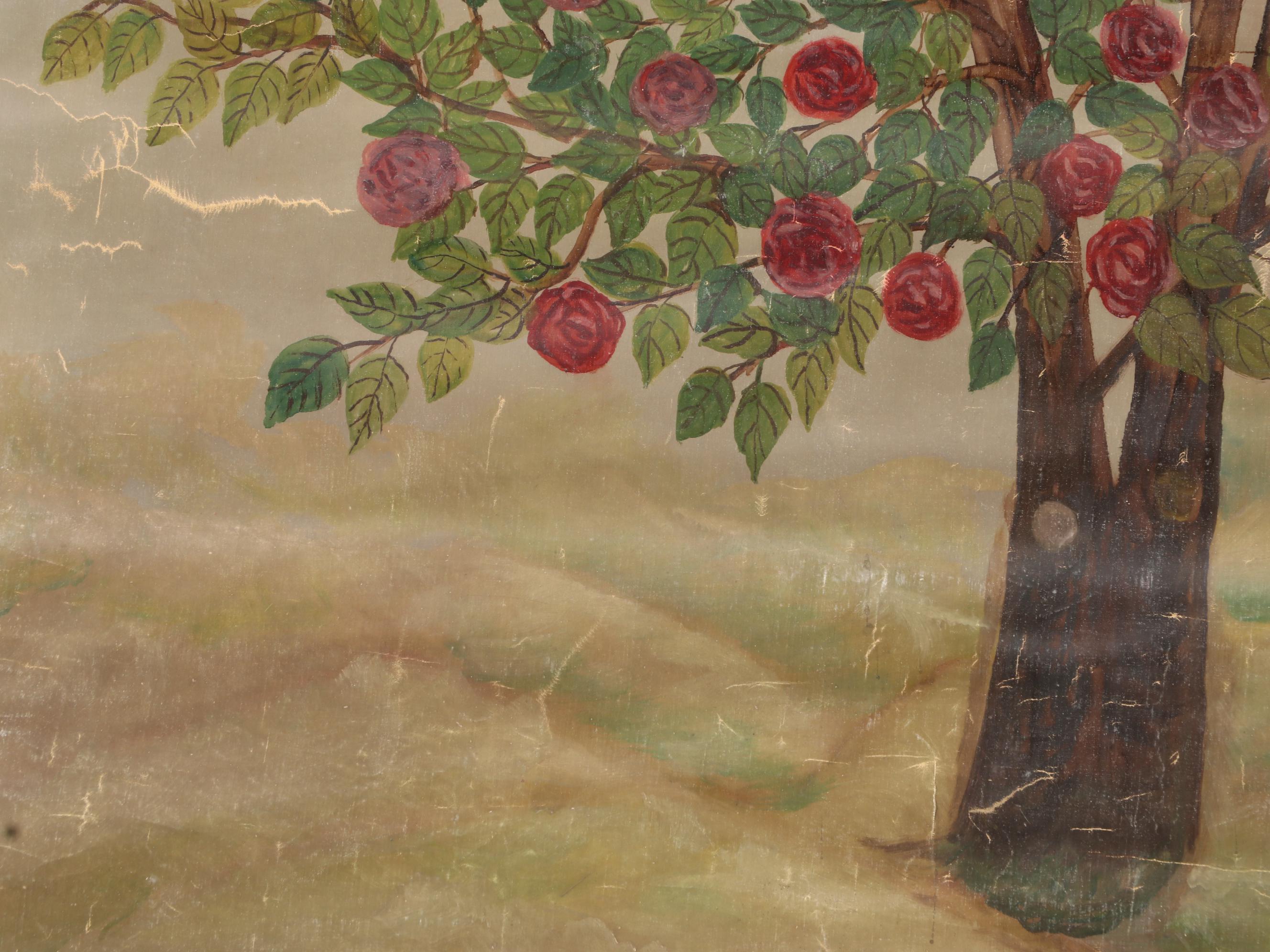 Frederich Wagener Oil Painting on Scroll of Blossoming Tree, Late 20th Century