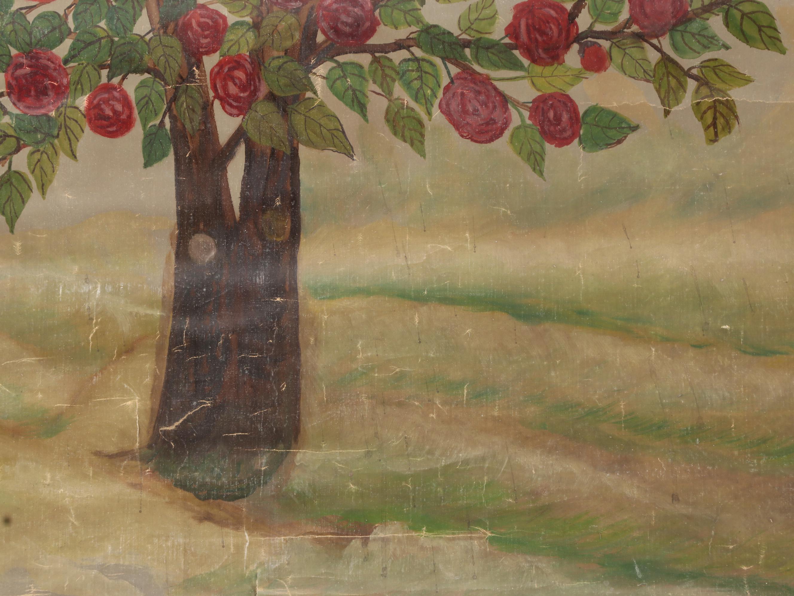 Frederich Wagener Oil Painting on Scroll of Blossoming Tree, Late 20th Century