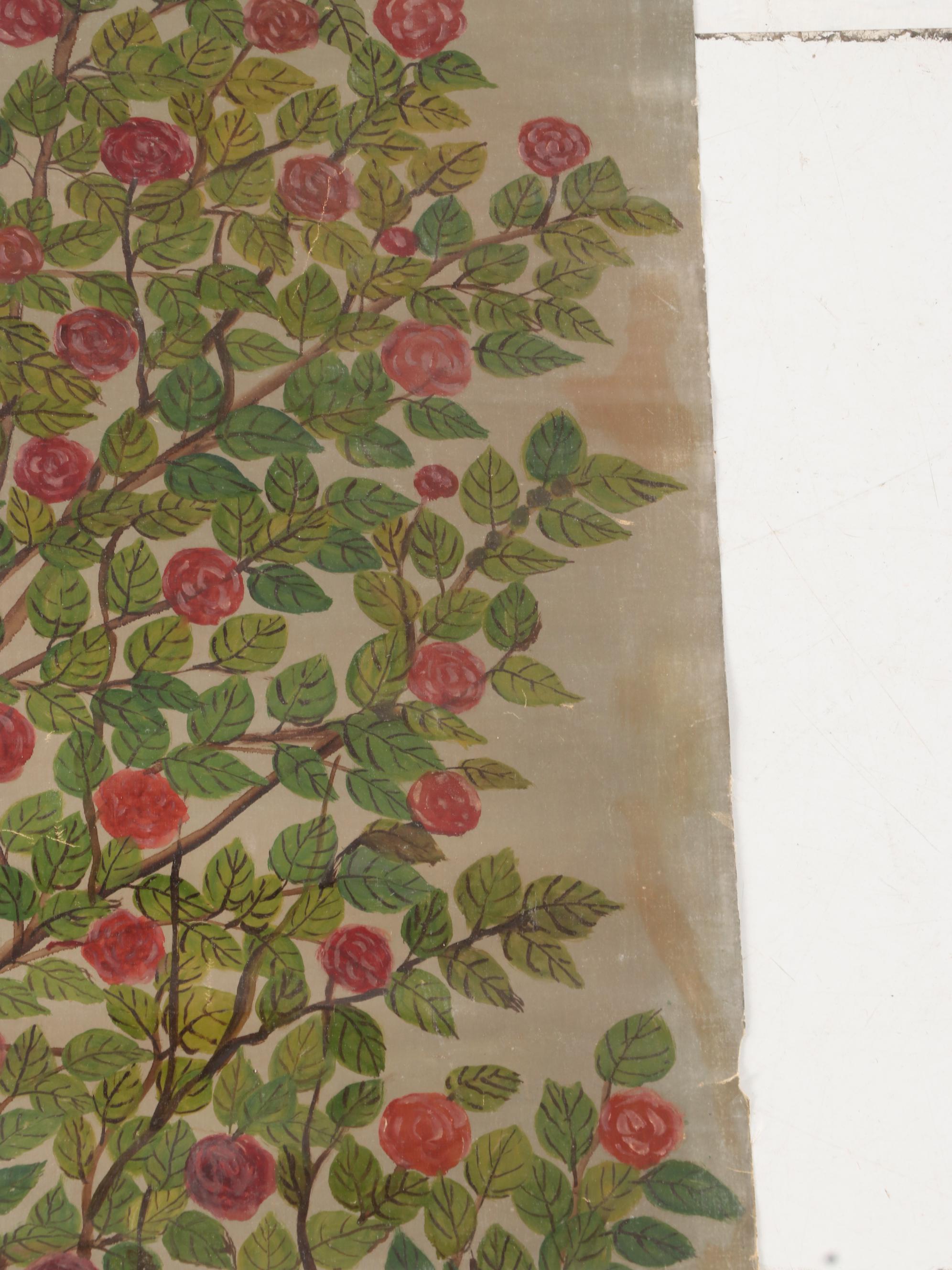 Frederich Wagener Oil Painting on Scroll of Blossoming Tree, Late 20th Century