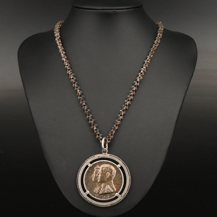 Sterling Silver Commemorative Iranian Coin Necklace