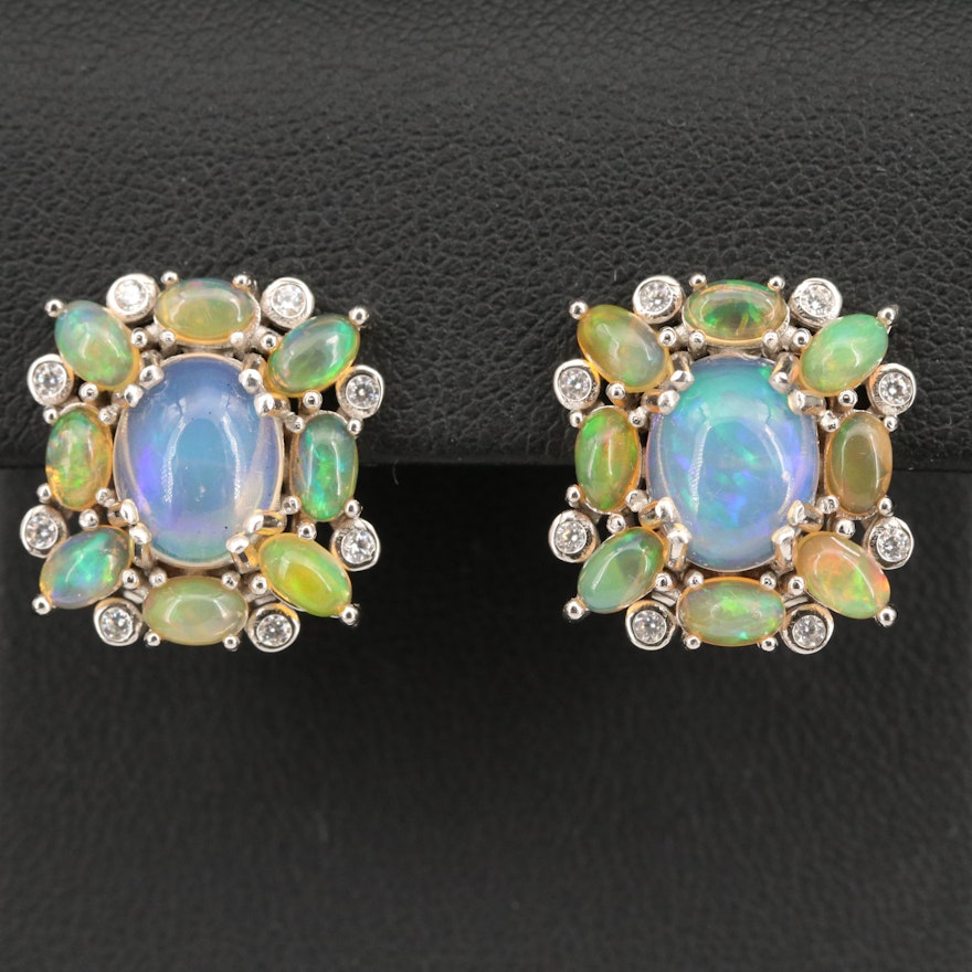 Sterling Silver Opal Earrings with Cubic Zirconia Accents