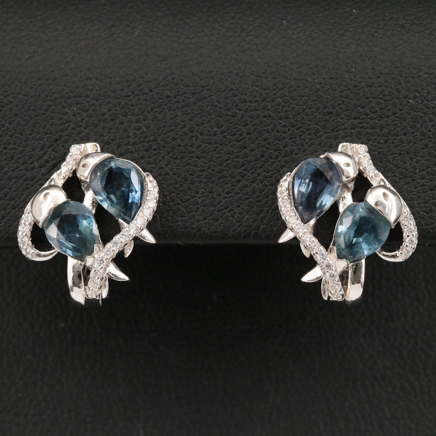 Sterling Silver Sapphire and Cubic Zirconia Earrings