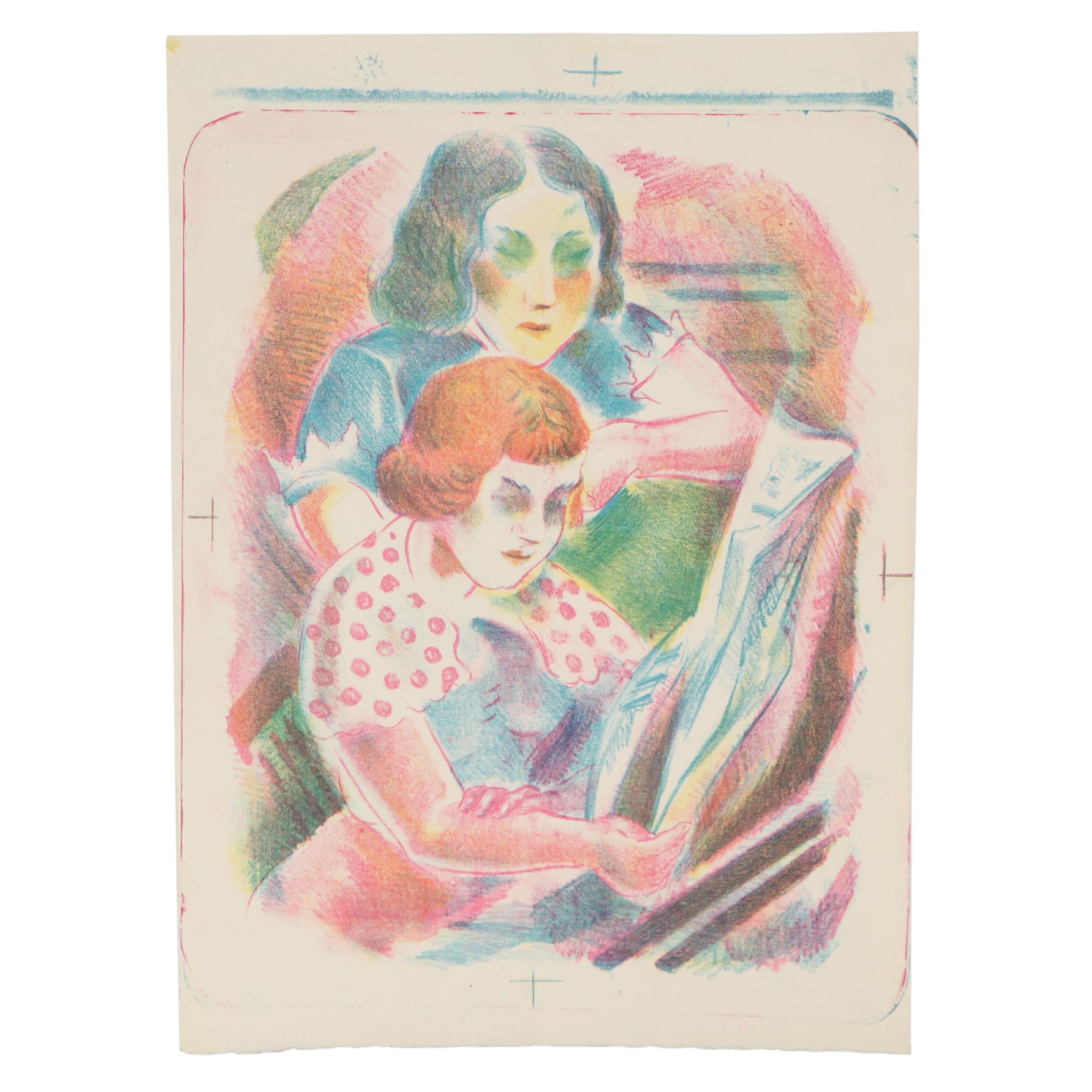 Arthur Helwig Color Lithograph "Evening News," Mid-20th Century