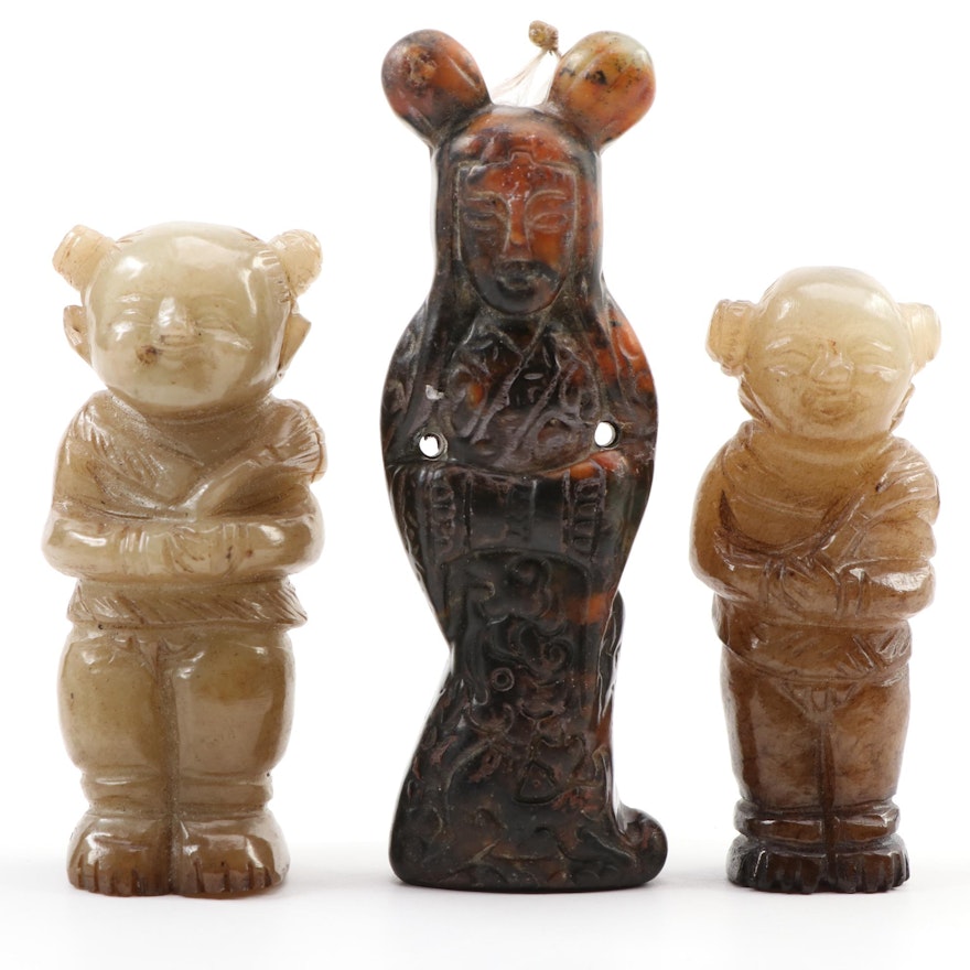 Chinese Carved Jasper and Serpentine Charms
