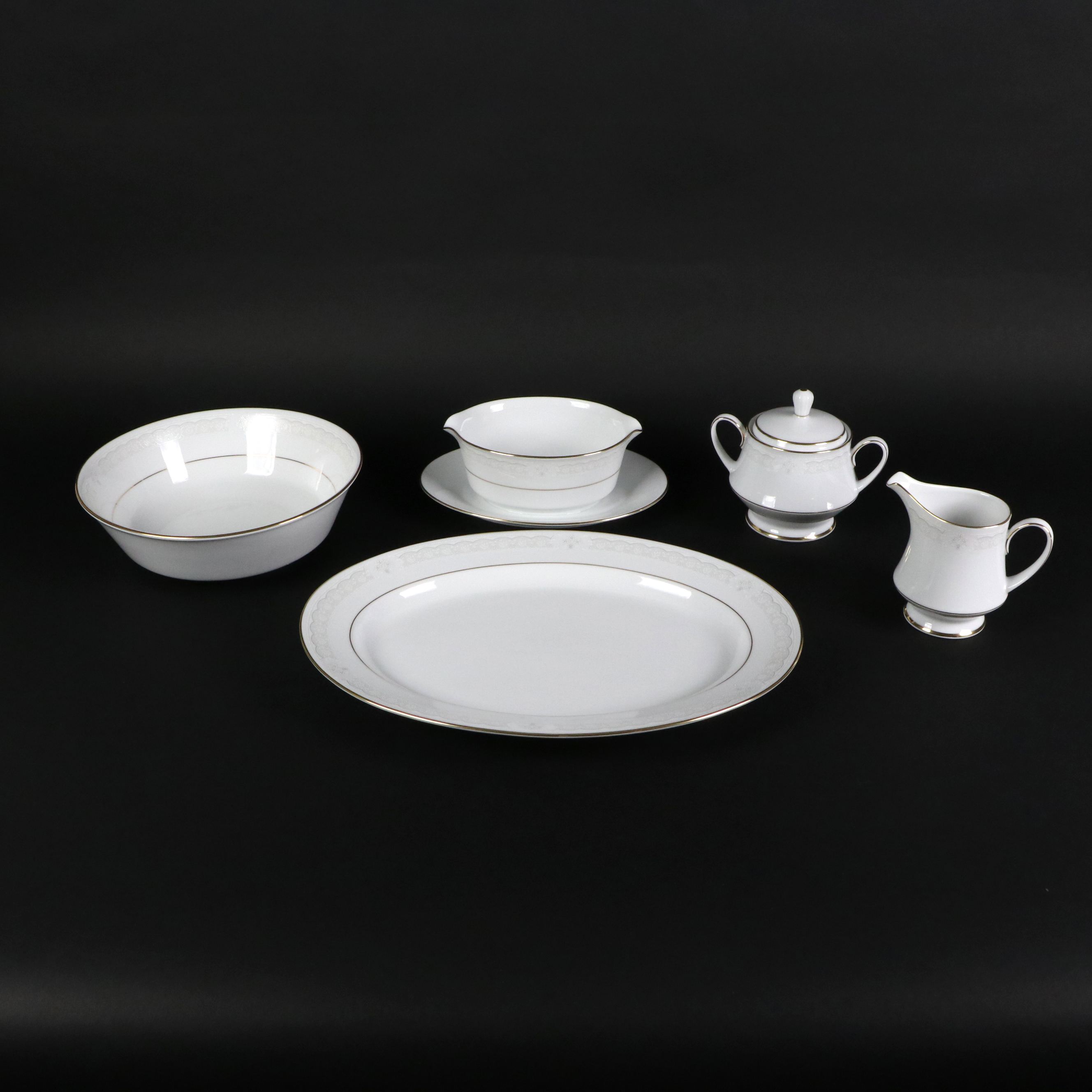 Noritake "Parisian Lace" China with Lenox "Monroe" Stemware, Late 20th Century