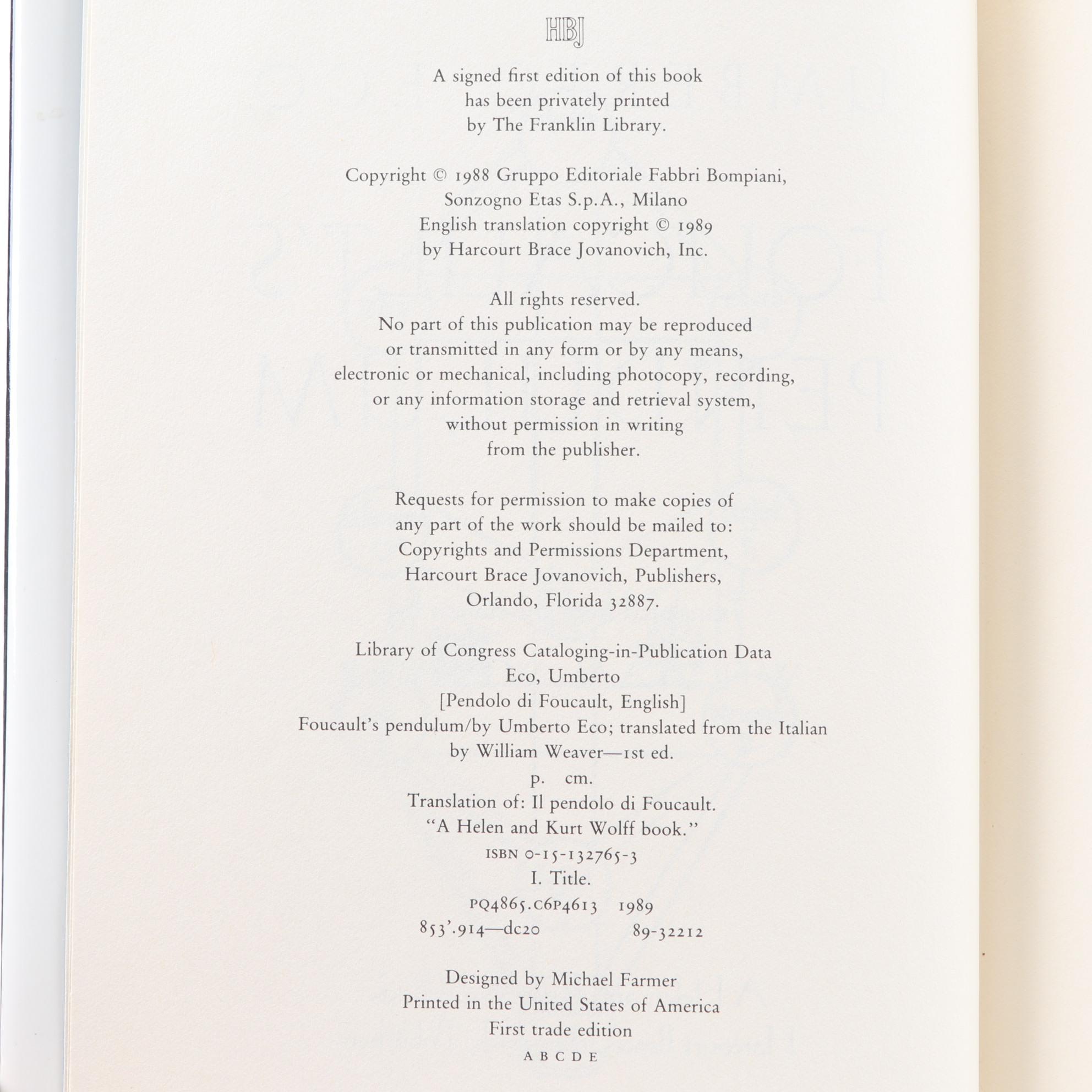 First Edition Novels Including "The Reivers" and "Foucault's Pendulum"